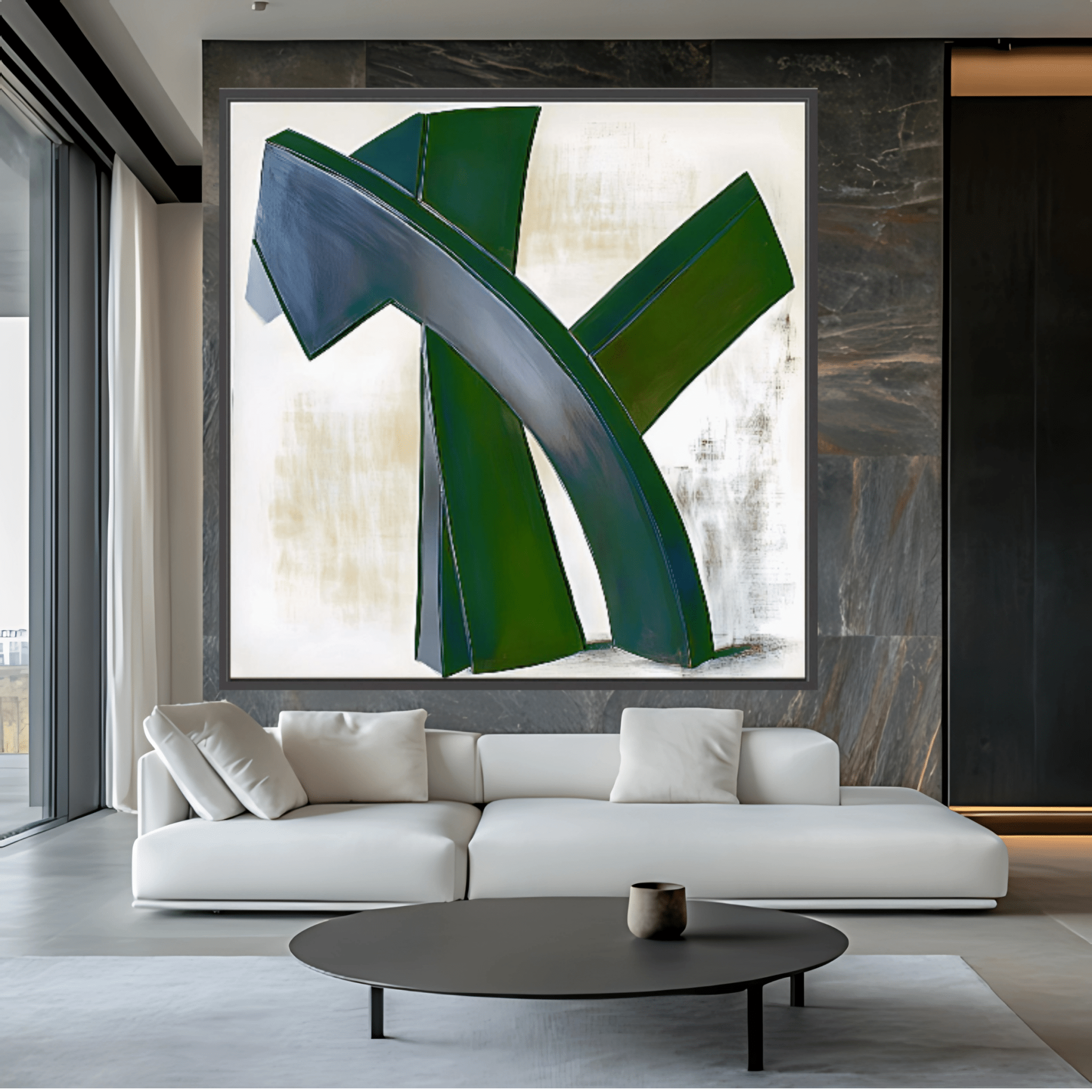Canvas Print: Emerald Motion - Abstract Modern Wall Art modern abstract canvas wall art by Rossetti Art – luxury interior design artwork for living room, bedroom, office – abstract wall art bold statement artwork contemporary abstract painting