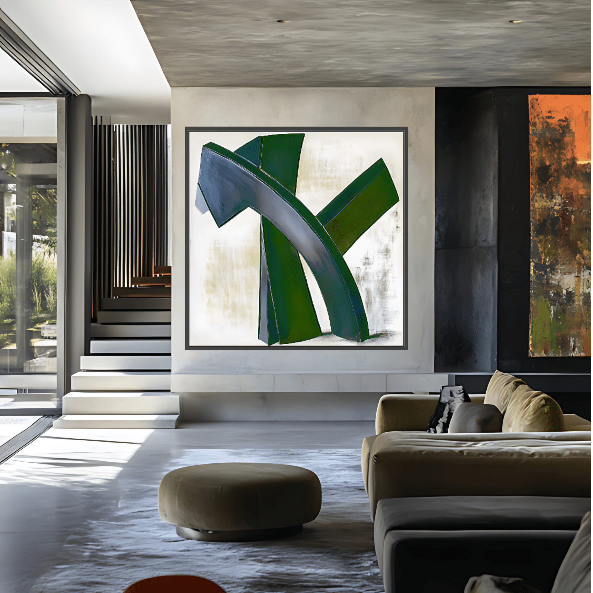 Canvas Print: Emerald Motion - Abstract Modern Wall Art modern abstract canvas wall art by Rossetti Art – luxury interior design artwork for living room, bedroom, office – abstract wall art bold statement artwork contemporary abstract painting