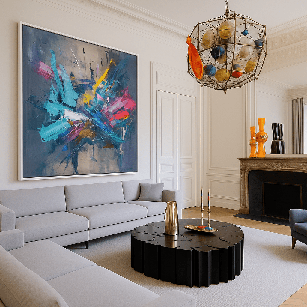 Canvas Print : Energy Unleashed - Abstract Expressionist Wall Art Print modern abstract canvas wall art by Rossetti Art – luxury interior design artwork for living room, bedroom, office – contemporary wall painting handmade wall art square abstract wall art