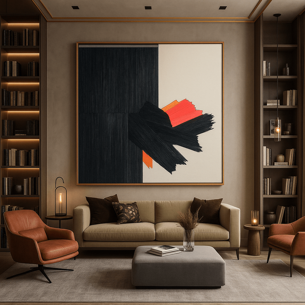 Canvas Print: Eruption of Contrast - Modern Abstract Art modern abstract canvas wall art by Rossetti Art – luxury interior design artwork for living room, bedroom, office – Bold Wall Art Contemporary Art for Sale Industrial Wall Art