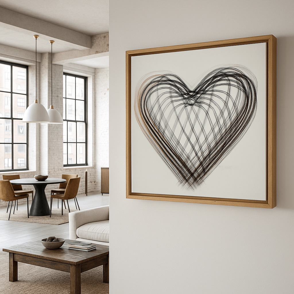Canvas Print : Eternal Heart Lines - Abstract Heart Art Canvas Print modern abstract canvas wall art by Rossetti Art – luxury interior design artwork for living room, bedroom, office – large abstract art large canvas artwork large geometric wall art for living room
