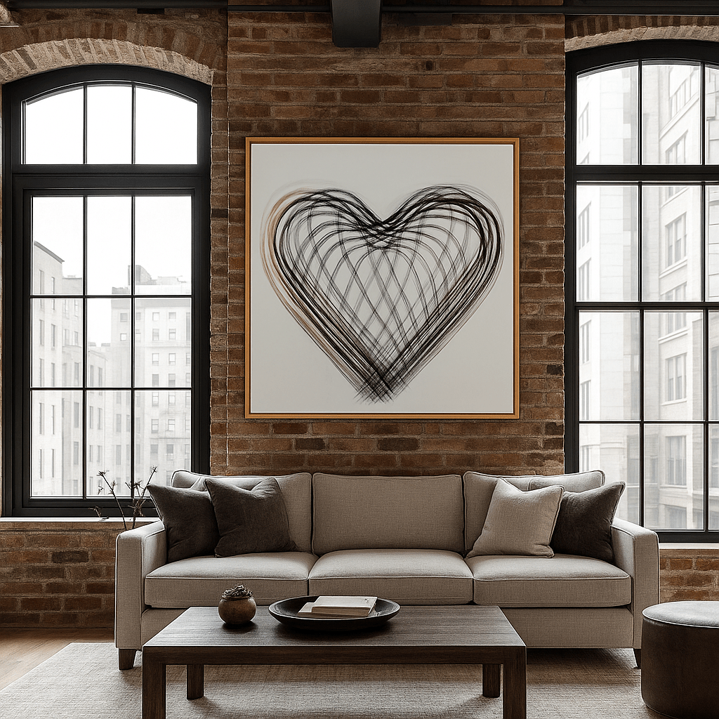 Canvas Print : Eternal Heart Lines - Abstract Heart Art Canvas Print modern abstract canvas wall art by Rossetti Art – luxury interior design artwork for living room, bedroom, office – large abstract art large canvas artwork large geometric wall art for living room