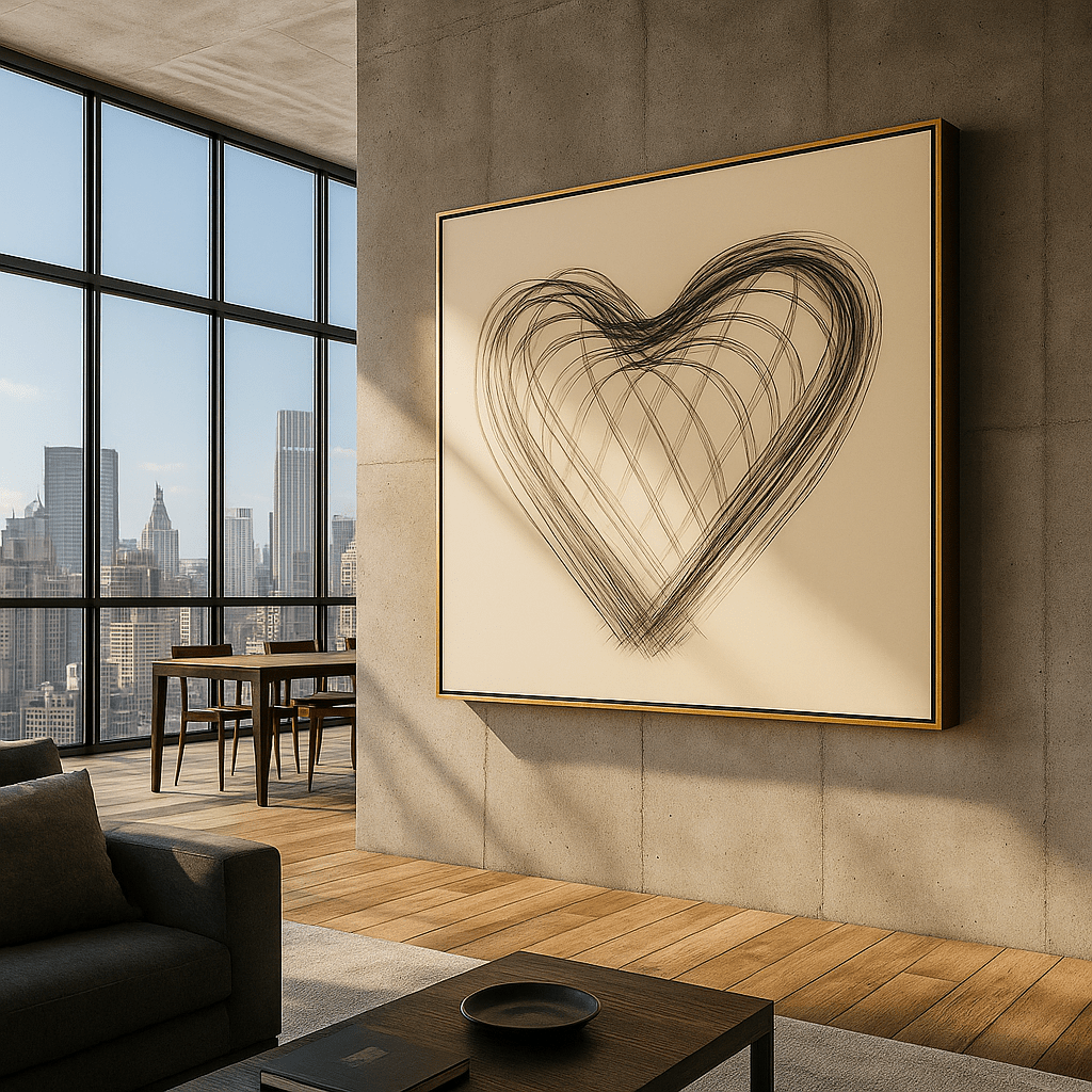 Canvas Print: Eternal Heart Lines - Abstract Heart Art Canvas Print Art modern abstract canvas wall art by Rossetti Art – luxury interior design artwork for living room, bedroom, office – abstract wall art canvas print art Chiara Rossetti