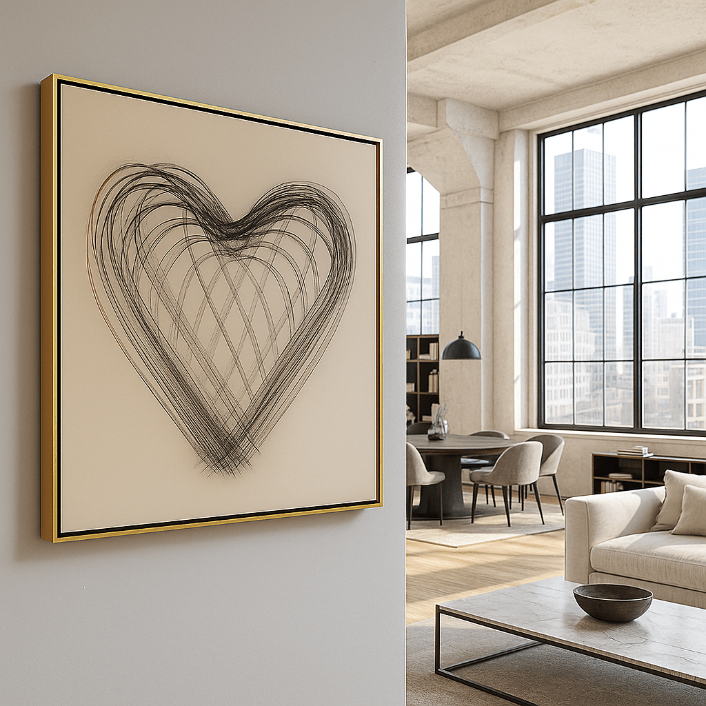 Canvas Print: Eternal Heart Lines - Abstract Heart Art Canvas Print Art modern abstract canvas wall art by Rossetti Art – luxury interior design artwork for living room, bedroom, office – abstract wall art canvas print art Chiara Rossetti