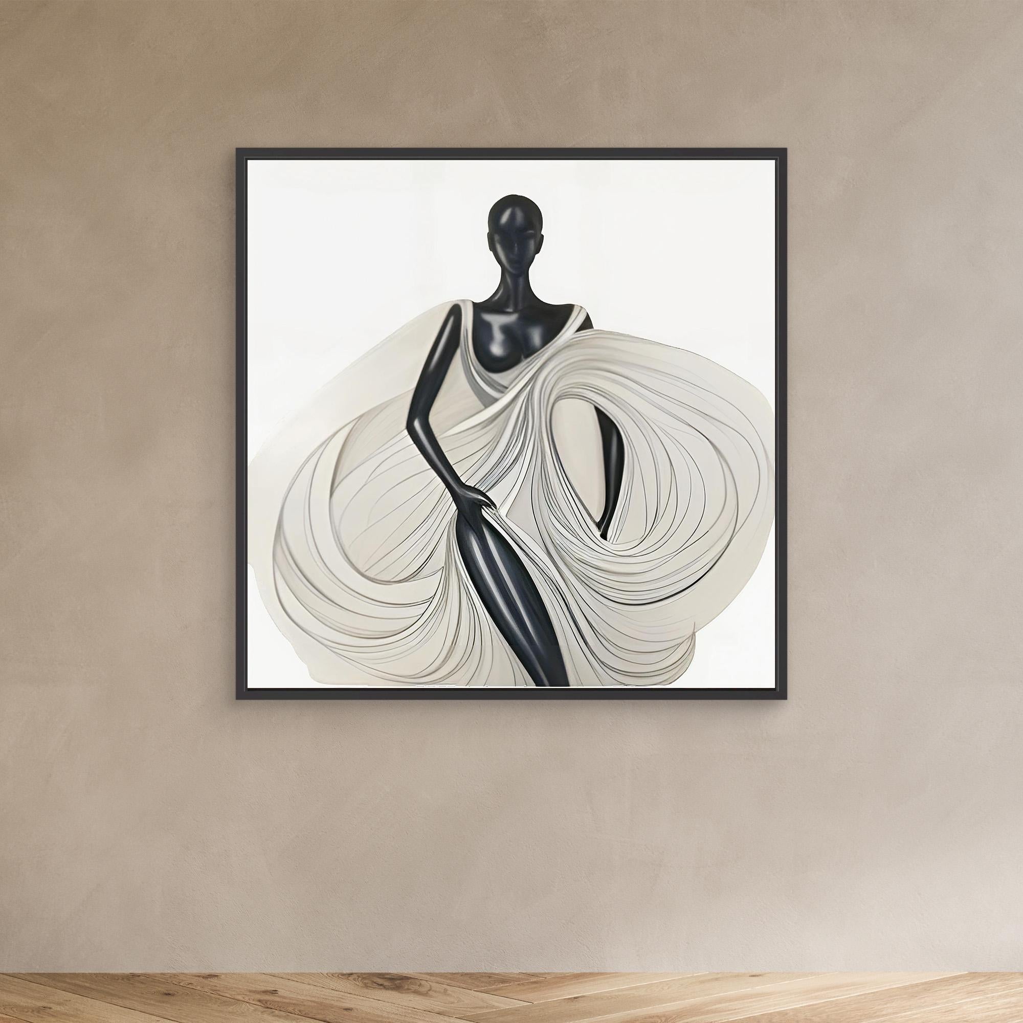 Canvas Print: Ethereal Elegance – Minimalist Art Prints Black and White modern abstract canvas wall art by Rossetti Art – luxury interior design artwork for living room, bedroom, office – Black And White Art Black and white artwork black and white canvas