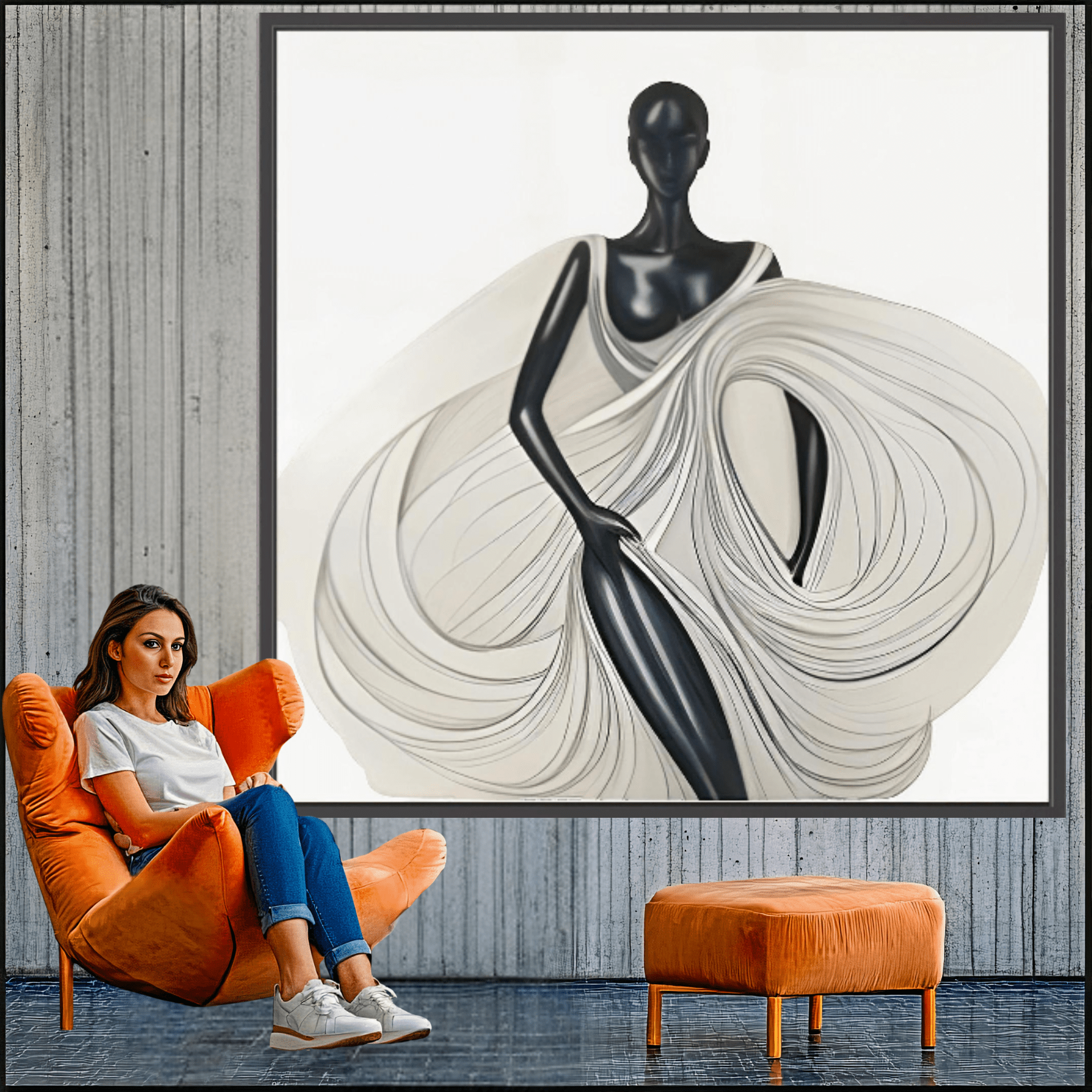 Canvas Print: Ethereal Elegance – Minimalist Art Prints Black and White modern abstract canvas wall art by Rossetti Art – luxury interior design artwork for living room, bedroom, office – Black And White Art Black and white artwork black and white canvas