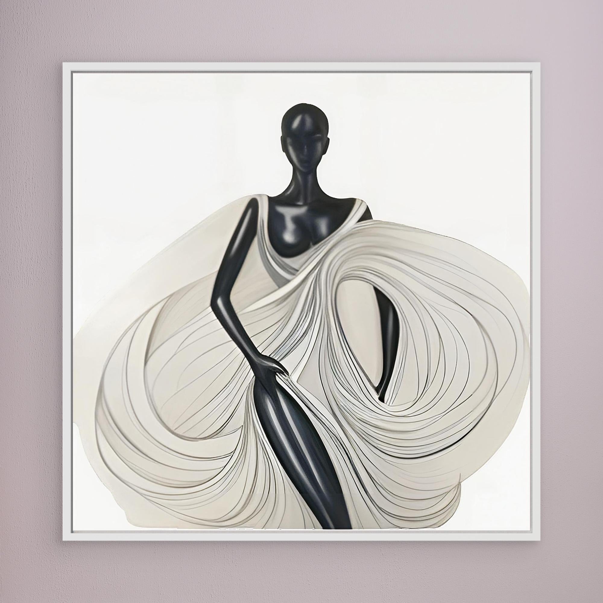 Canvas Print: Ethereal Elegance – Minimalist Art Prints Black and White modern abstract canvas wall art by Rossetti Art – luxury interior design artwork for living room, bedroom, office – Black And White Art Black and white artwork black and white canvas