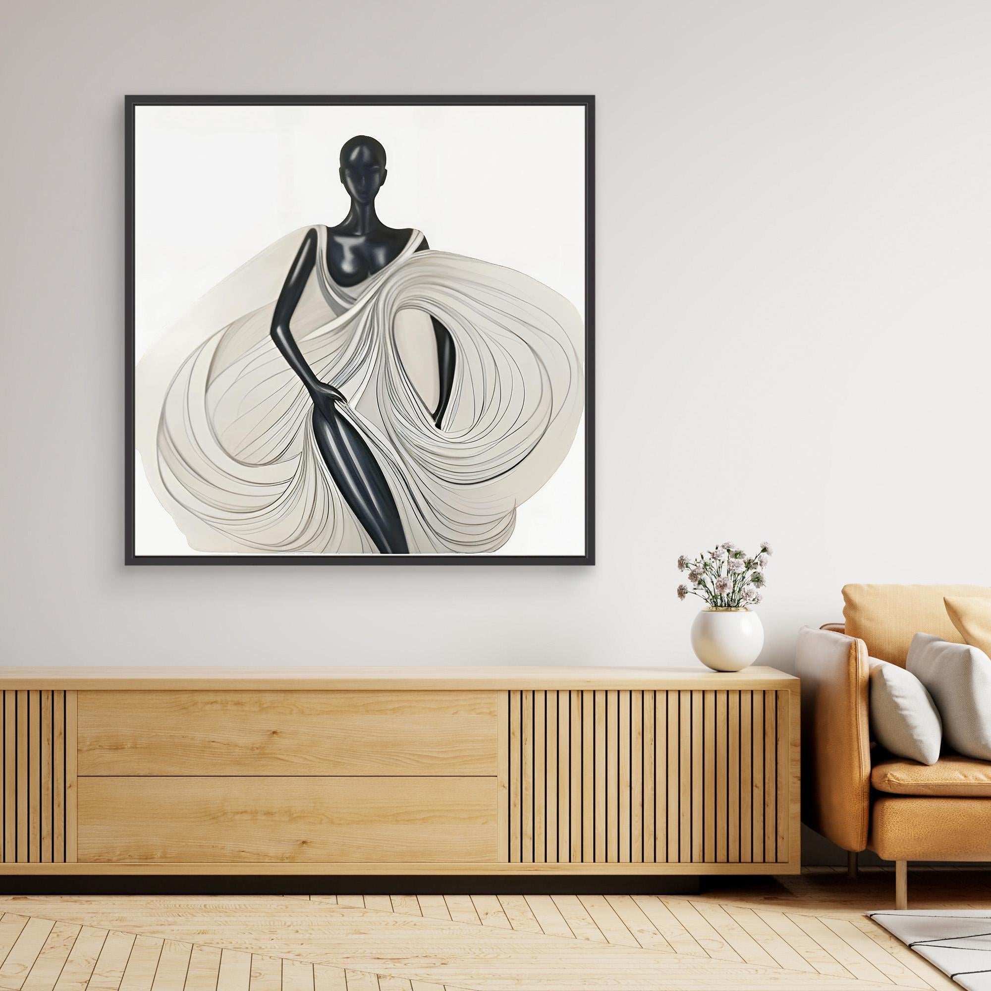 Canvas Print: Ethereal Elegance – Minimalist Art Prints Black and White modern abstract canvas wall art by Rossetti Art – luxury interior design artwork for living room, bedroom, office – Black And White Art Black and white artwork black and white canvas