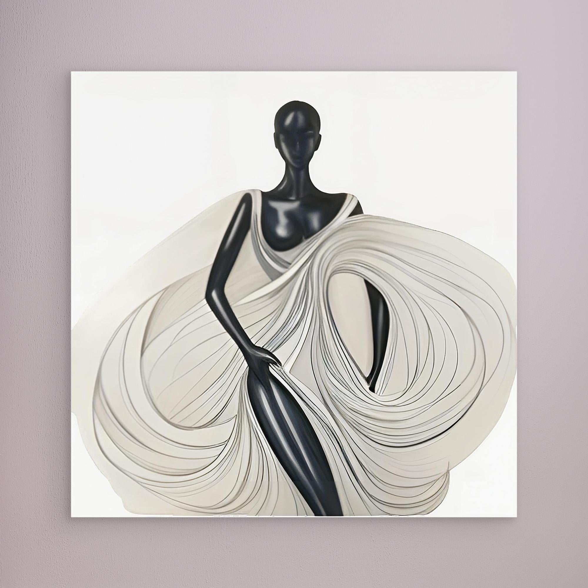 Canvas Print: Ethereal Elegance – Minimalist Art Prints Black and White modern abstract canvas wall art by Rossetti Art – luxury interior design artwork for living room, bedroom, office – Black And White Art Black and white artwork black and white canvas