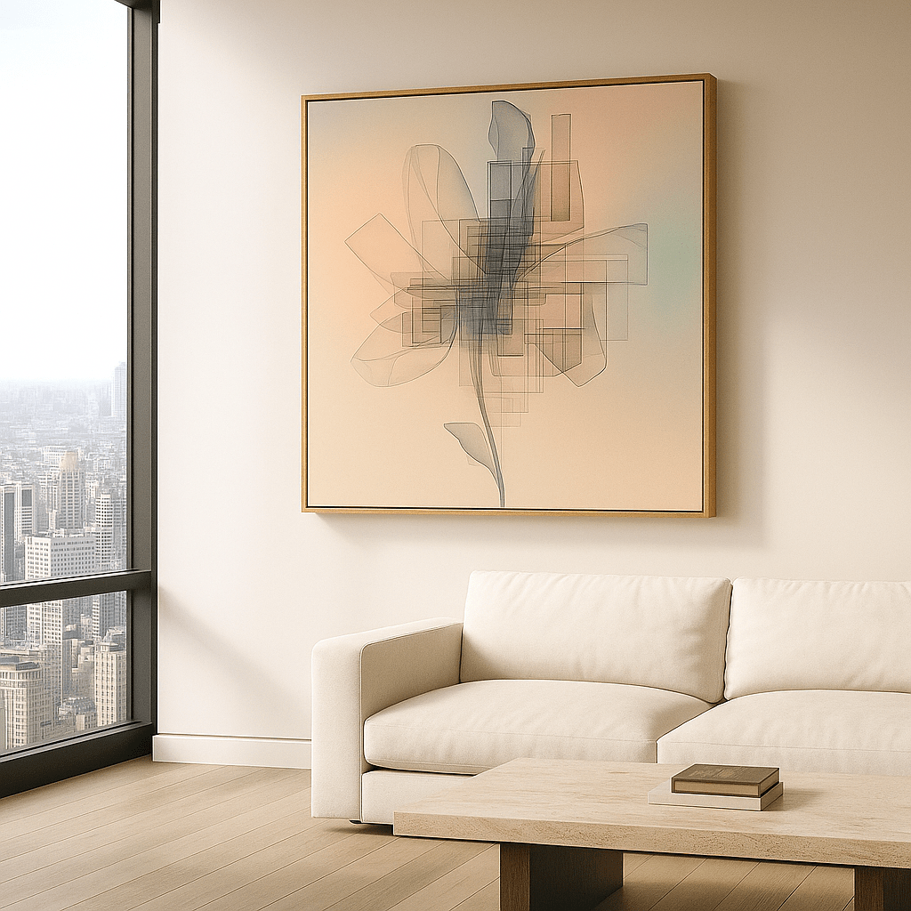 Canvas Print: Ethereal Geometry Flower – Abstract Minimalist Canvas Print for Modern Interiors modern abstract canvas wall art by Rossetti Art – luxury interior design artwork for living room, bedroom, office – abstract wall art contemporary wall design extra large canvas wall art for living room