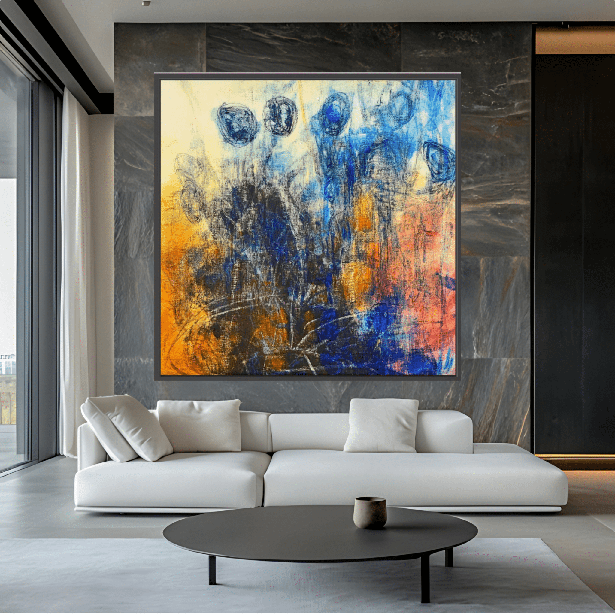 Canvas Print: "Ethereal Reflections" - Abstract Expressionist Wall Art modern abstract canvas wall art by Rossetti Art – luxury interior design artwork for living room, bedroom, office – Contemporary Abstract Design Contemporary Art for Sale contemporary art piece