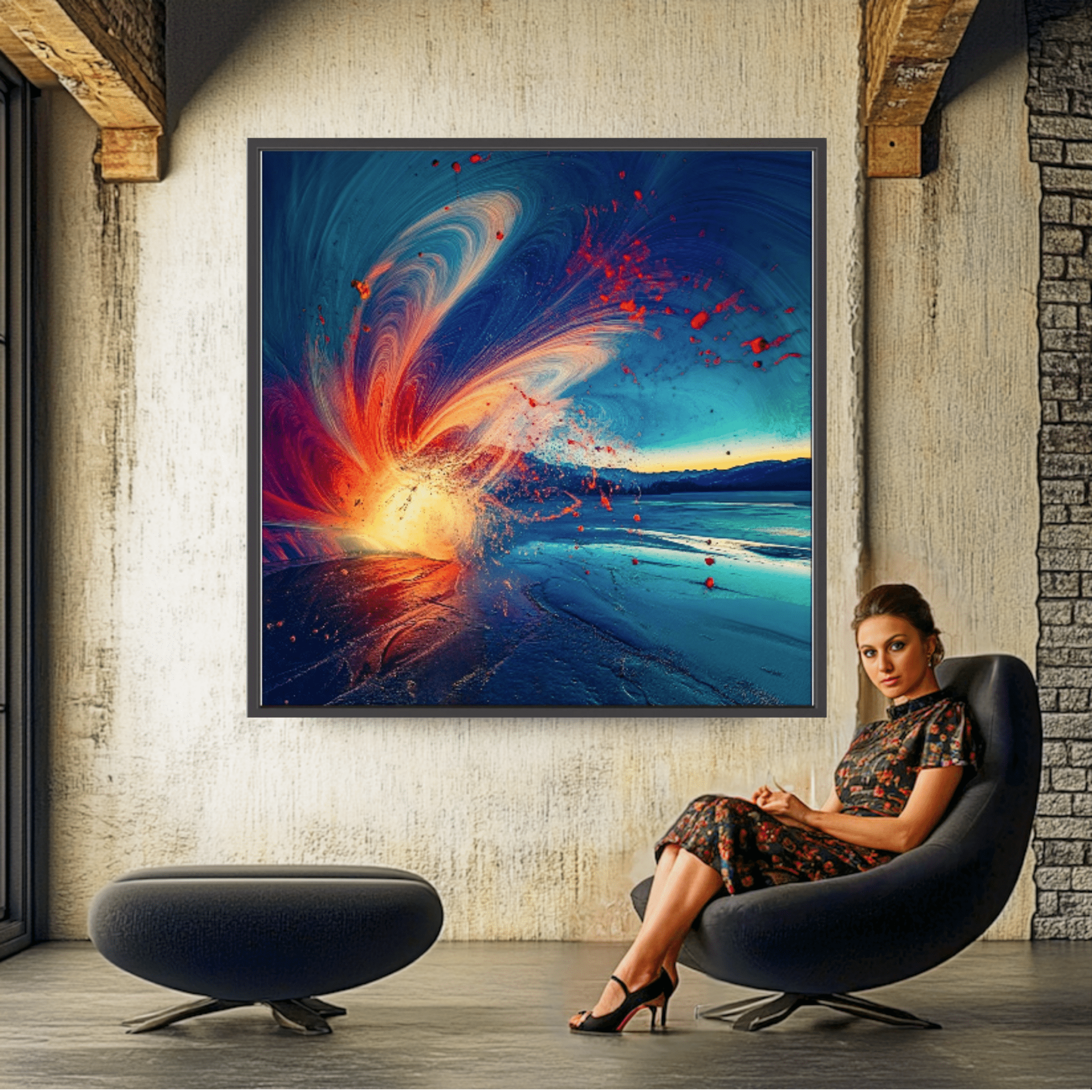 Canvas Print : Ethereal Wave - Abstract Cosmic Landscape Art modern abstract canvas wall art by Rossetti Art – luxury interior design artwork for living room, bedroom, office – Abstract Cosmic Art Celestial Wall Art Cosmic Explosion Art