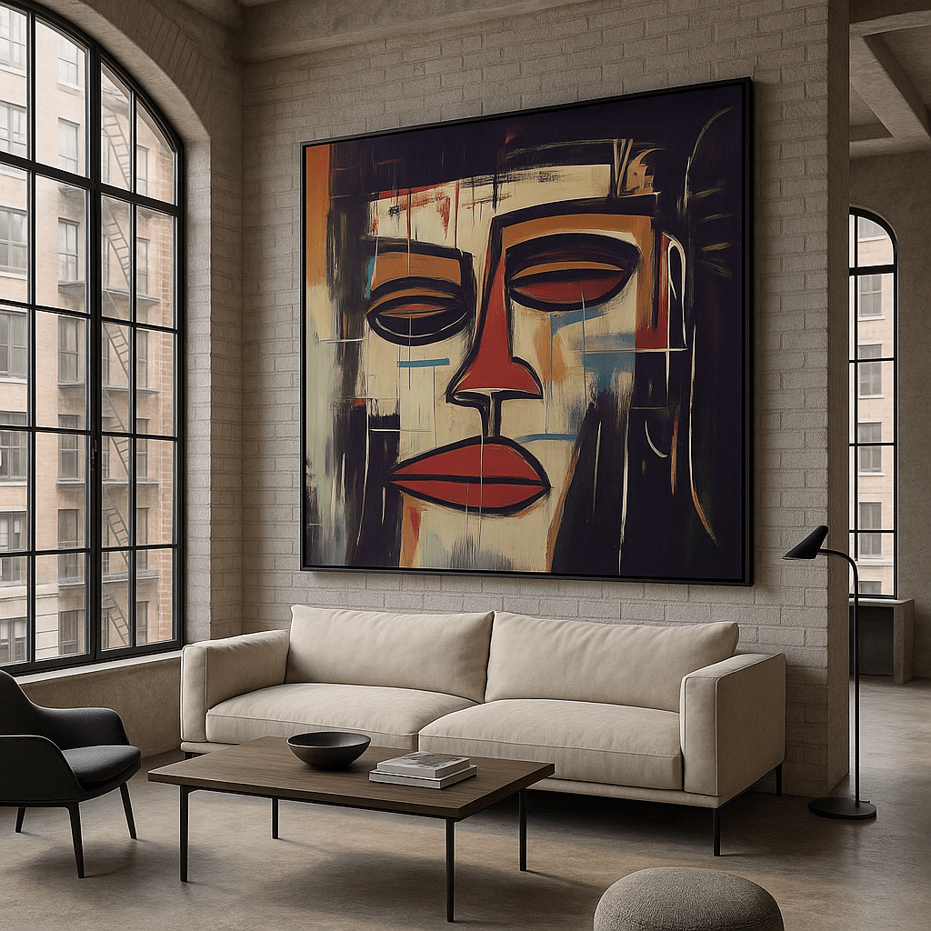 Canvas Print : "Expressions in Red" - Abstract Face Expressionist Art Print modern abstract canvas wall art by Rossetti Art – luxury interior design artwork for living room, bedroom, office – contemporary art piece Contemporary Canvas Art Contemporary canvas print