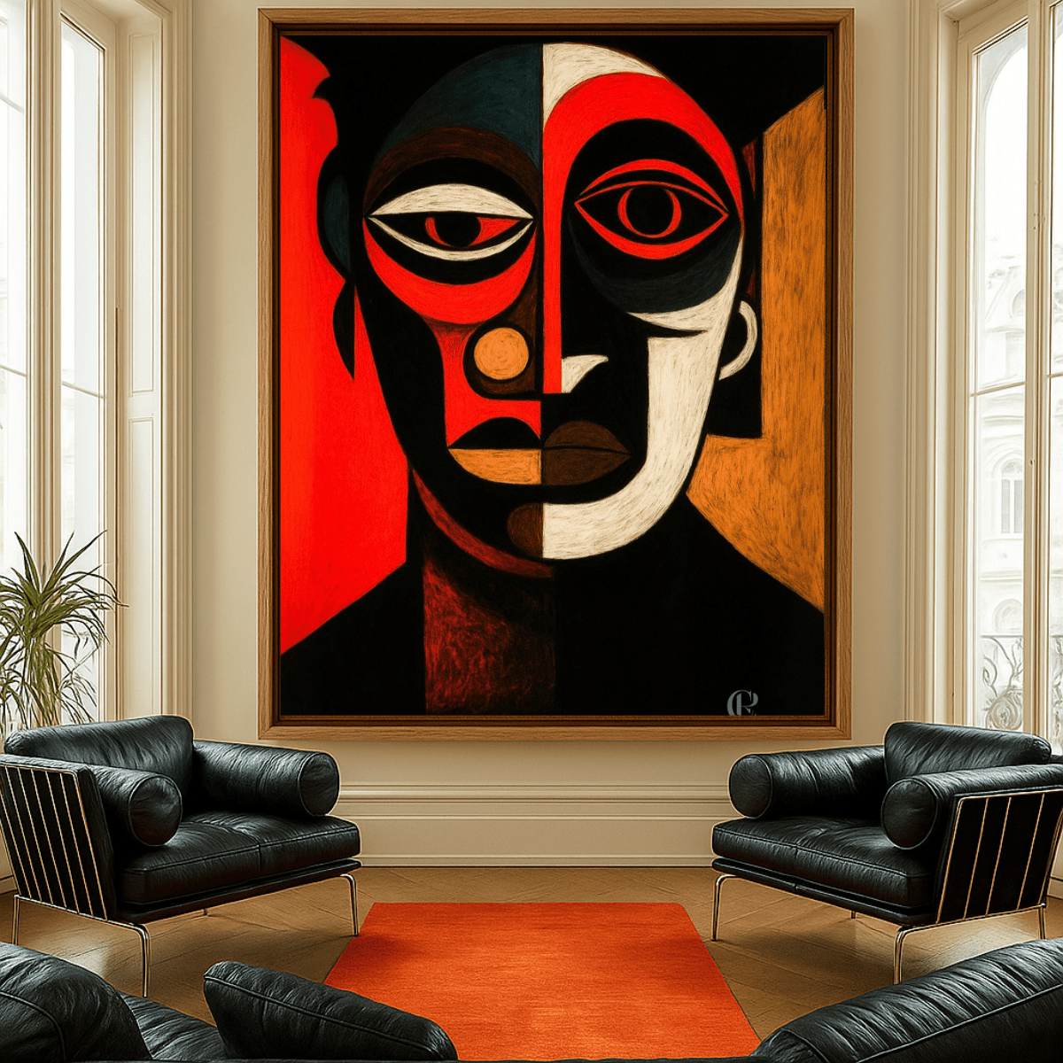 Canvas Print : "Eyes of Duality" – Red & Black Abstract Face Canvas Art Print modern abstract canvas wall art by Rossetti Art – luxury interior design artwork for living room, bedroom, office – abstract drip canvas African american art African Art
