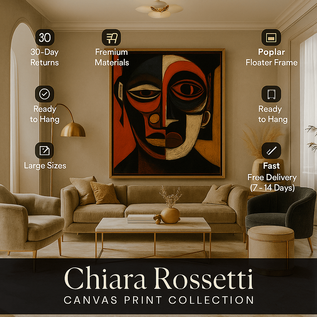 Canvas Print : "Eyes of Duality" – Red & Black Abstract Face Canvas Art Print - Chiara Rossetti