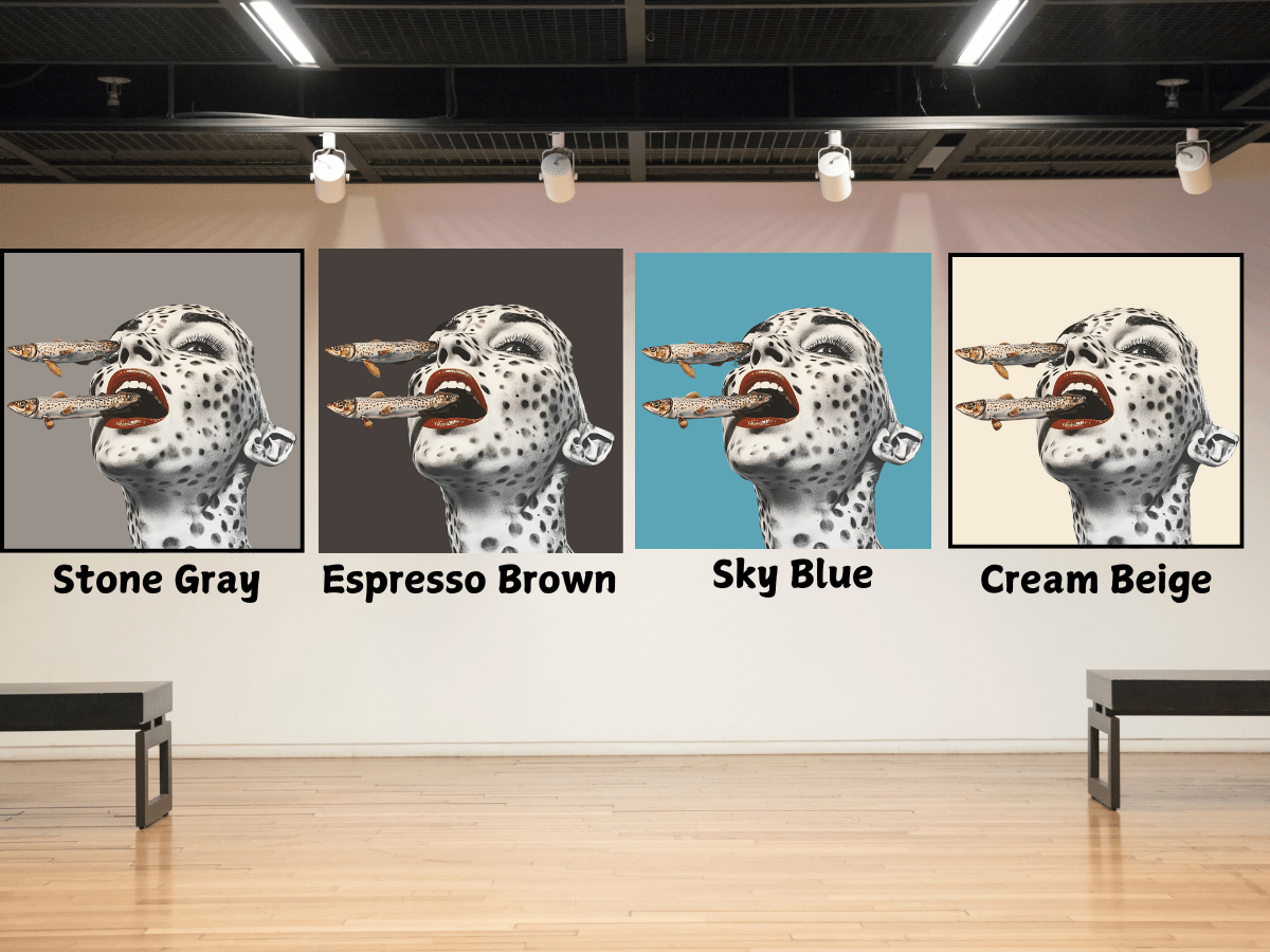 Canvas Print: Feral Instincts – Surreal Fish Art modern abstract canvas wall art by Rossetti Art – luxury interior design artwork for living room, bedroom, office – Contemporary Portrait Cyan Wall Decor Fish Wall Print