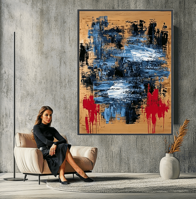 Canvas Print : "Fiery Reflections" - Abstract Expressionist Wall Art modern abstract canvas wall art by Rossetti Art – luxury interior design artwork for living room, bedroom, office – Minimalist abstract art Minimalist Abstract Canvas Art Minimalist Art for Sale