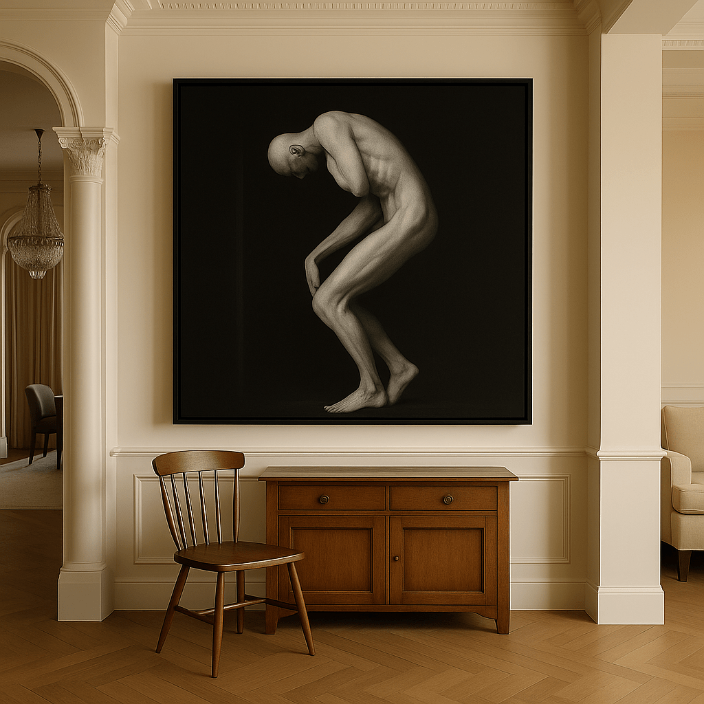 Canvas Print : Figurative Male Nude – Minimalist Charcoal Style Canvas modern abstract canvas wall art by Rossetti Art – luxury interior design artwork for living room, bedroom, office – black and white abstract Contemporary Art for Sale contemporary art piece