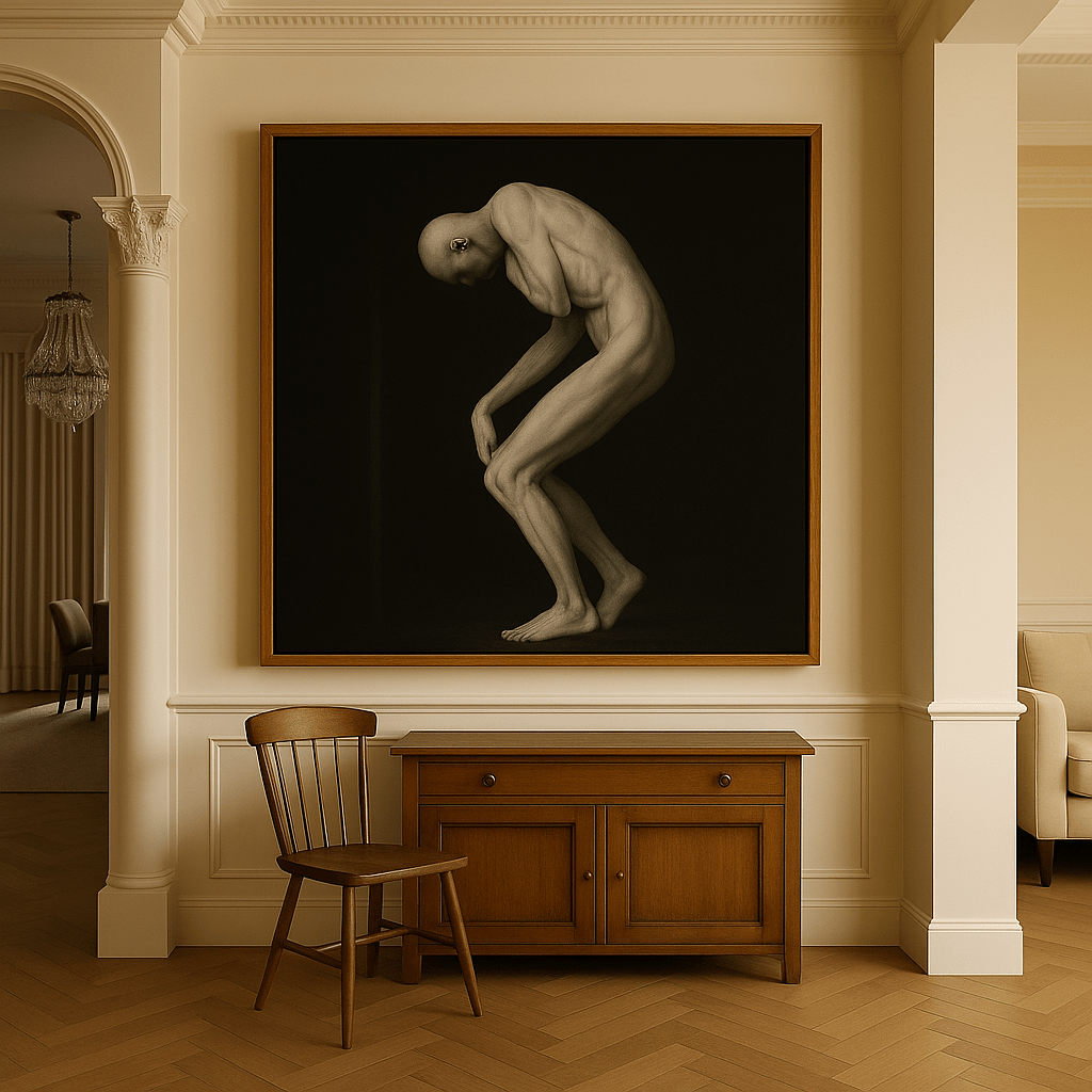 Canvas Print : Figurative Male Nude – Minimalist Charcoal Style Canvas modern abstract canvas wall art by Rossetti Art – luxury interior design artwork for living room, bedroom, office – black and white abstract Contemporary Art for Sale contemporary art piece