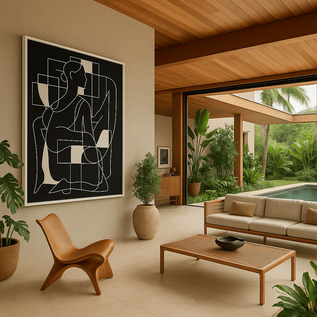 Canvas Print : Figure in Form – Minimalist Female Line Art on Black Canvas modern abstract canvas wall art by Rossetti Art – luxury interior design artwork for living room, bedroom, office – black and beige wall art Black And White Art Black and white artwork