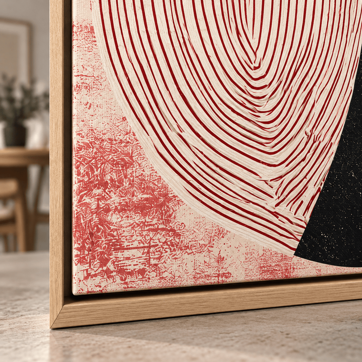 Fingerprint Wall Art Canvas Print – Fingerprint Eclipse by Rossetti Art, close-up of the fingerprint spiral and frame corner