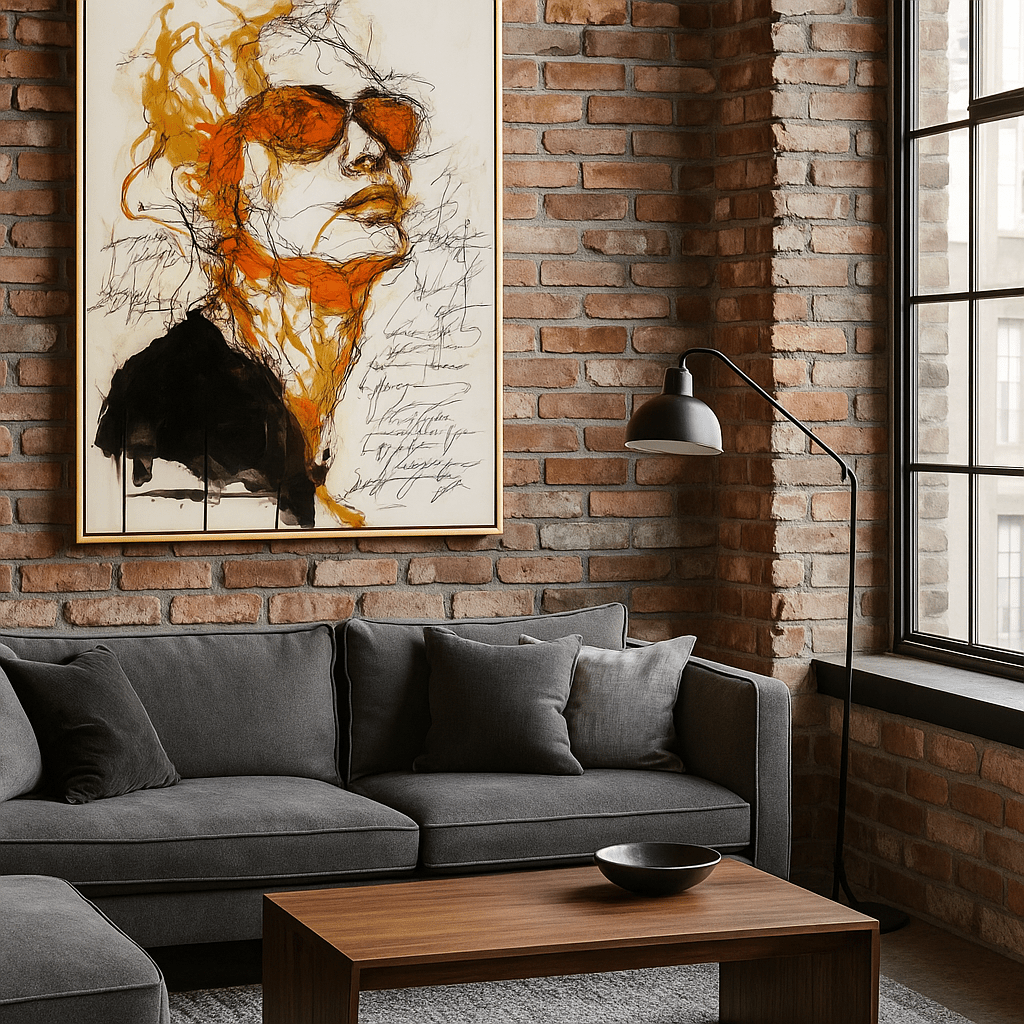 Canvas Print : Fire in Silence - Abstract Expressive Portrait Canvas Print modern abstract canvas wall art by Rossetti Art – luxury interior design artwork for living room, bedroom, office – large abstract art large canvas artwork large geometric wall art for living room