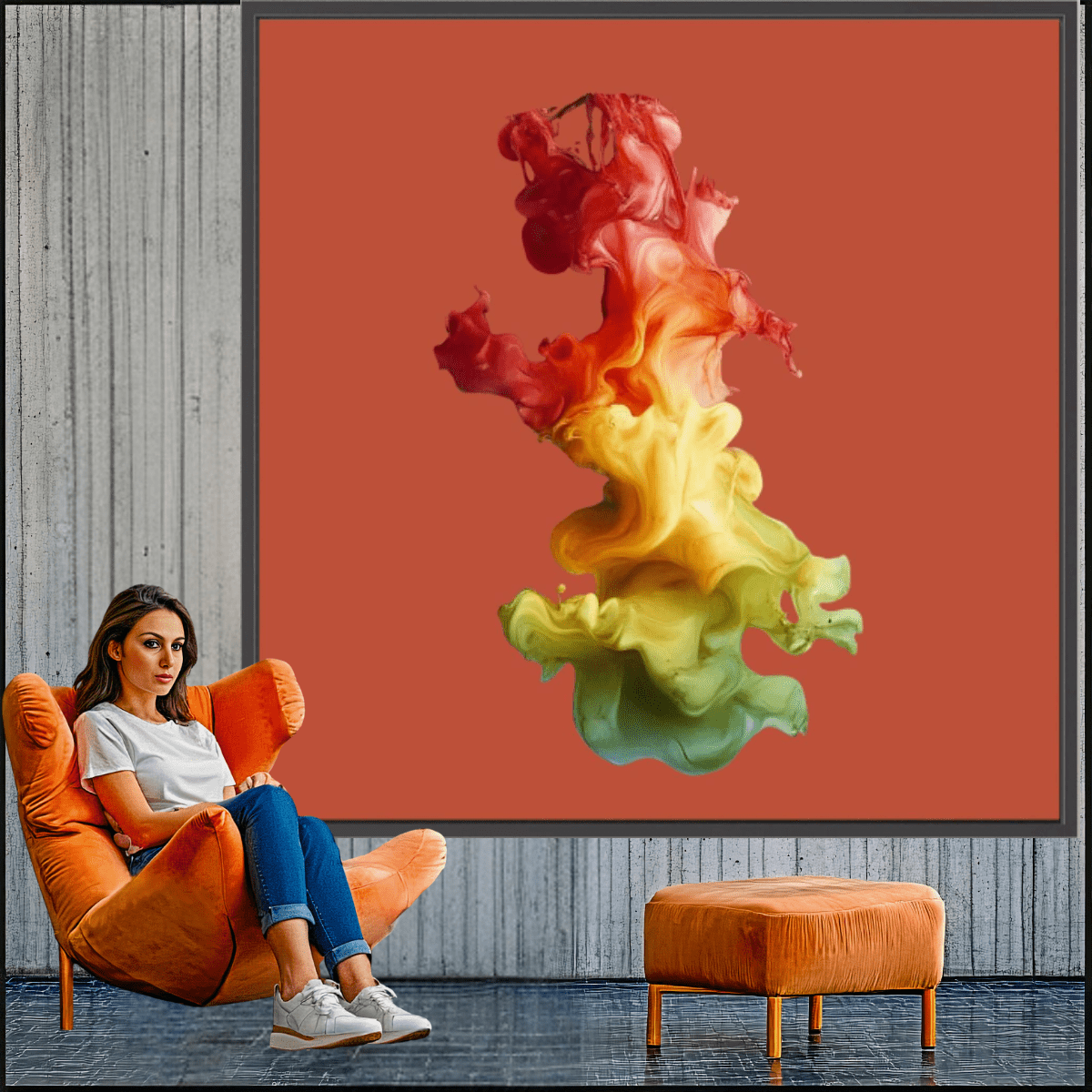 Canvas Print: Firestorm Bloom Flow – Abstract Color Splash Painting modern abstract canvas wall art by Rossetti Art – luxury interior design artwork for living room, bedroom, office – Abstract Flow Canvas Artistic Splash Print Fiery Wall Decor