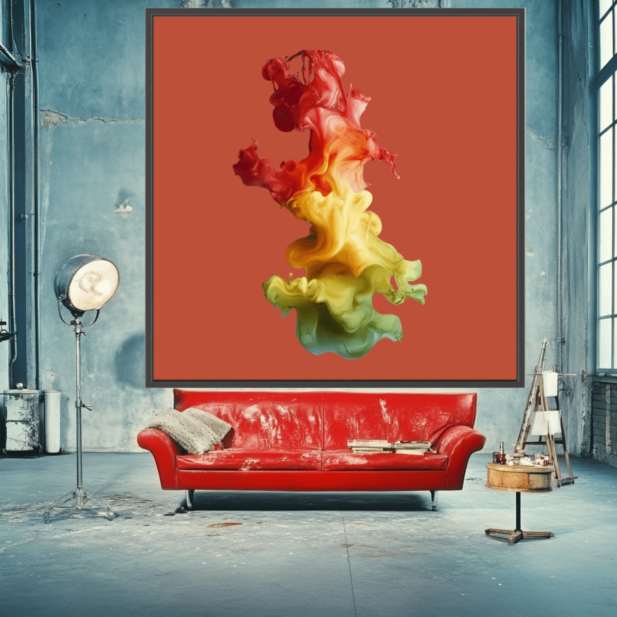 Canvas Print: Firestorm Bloom Flow – Abstract Color Splash Painting modern abstract canvas wall art by Rossetti Art – luxury interior design artwork for living room, bedroom, office – Abstract Flow Canvas Artistic Splash Print Fiery Wall Decor