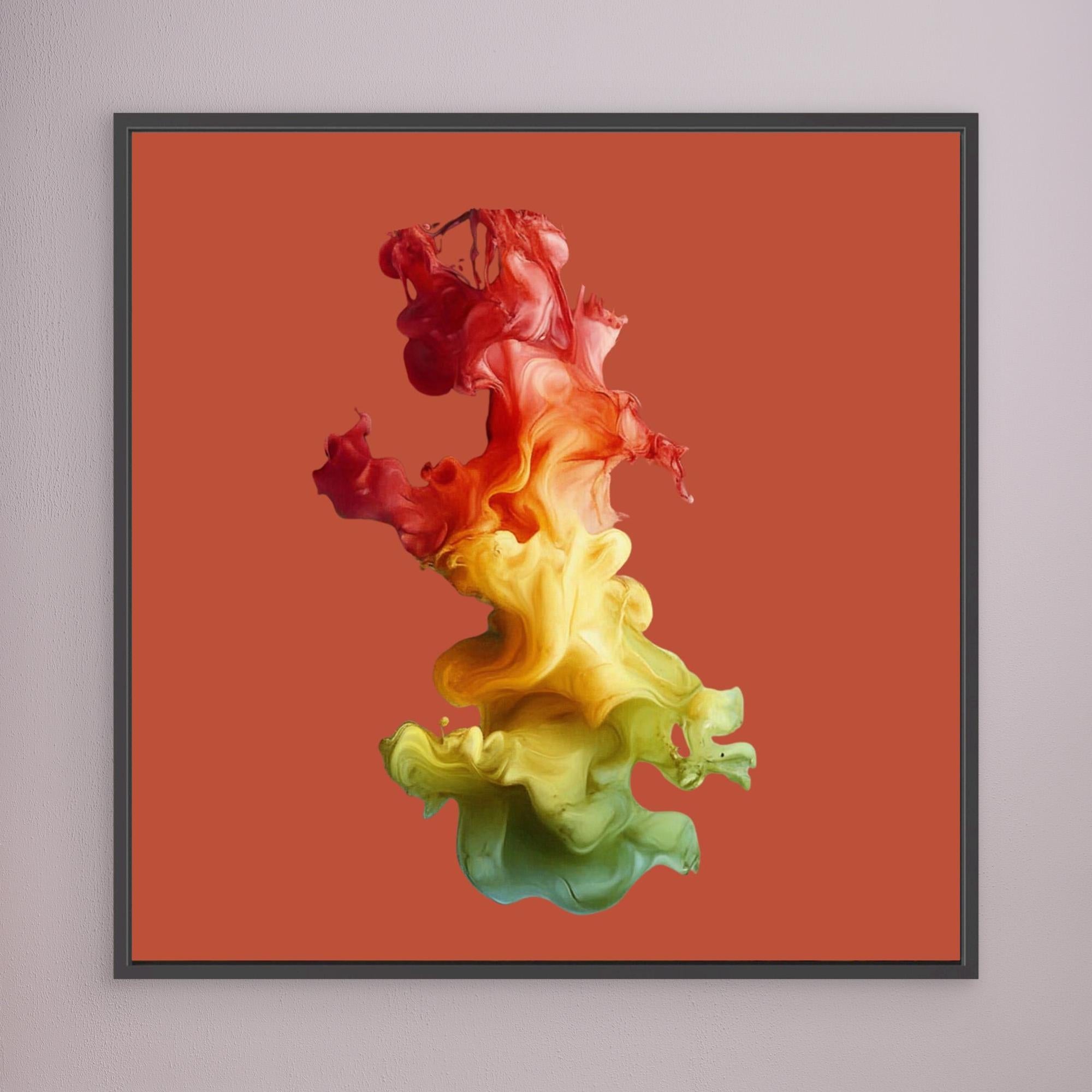 Canvas Print: Firestorm Bloom Flow – Abstract Color Splash Painting modern abstract canvas wall art by Rossetti Art – luxury interior design artwork for living room, bedroom, office – Abstract Flow Canvas Artistic Splash Print Fiery Wall Decor