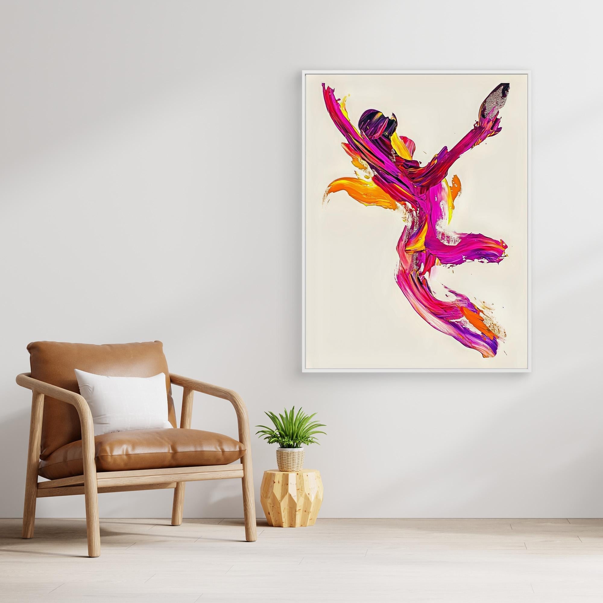 Canvas Print: "Flame Dancer" - Expressive Abstract Motion Wall Art modern abstract canvas wall art by Rossetti Art – luxury interior design artwork for living room, bedroom, office – Abstract dancer canvas print Energetic abstract figure artwork Expressive modern art with bold brushstrokes