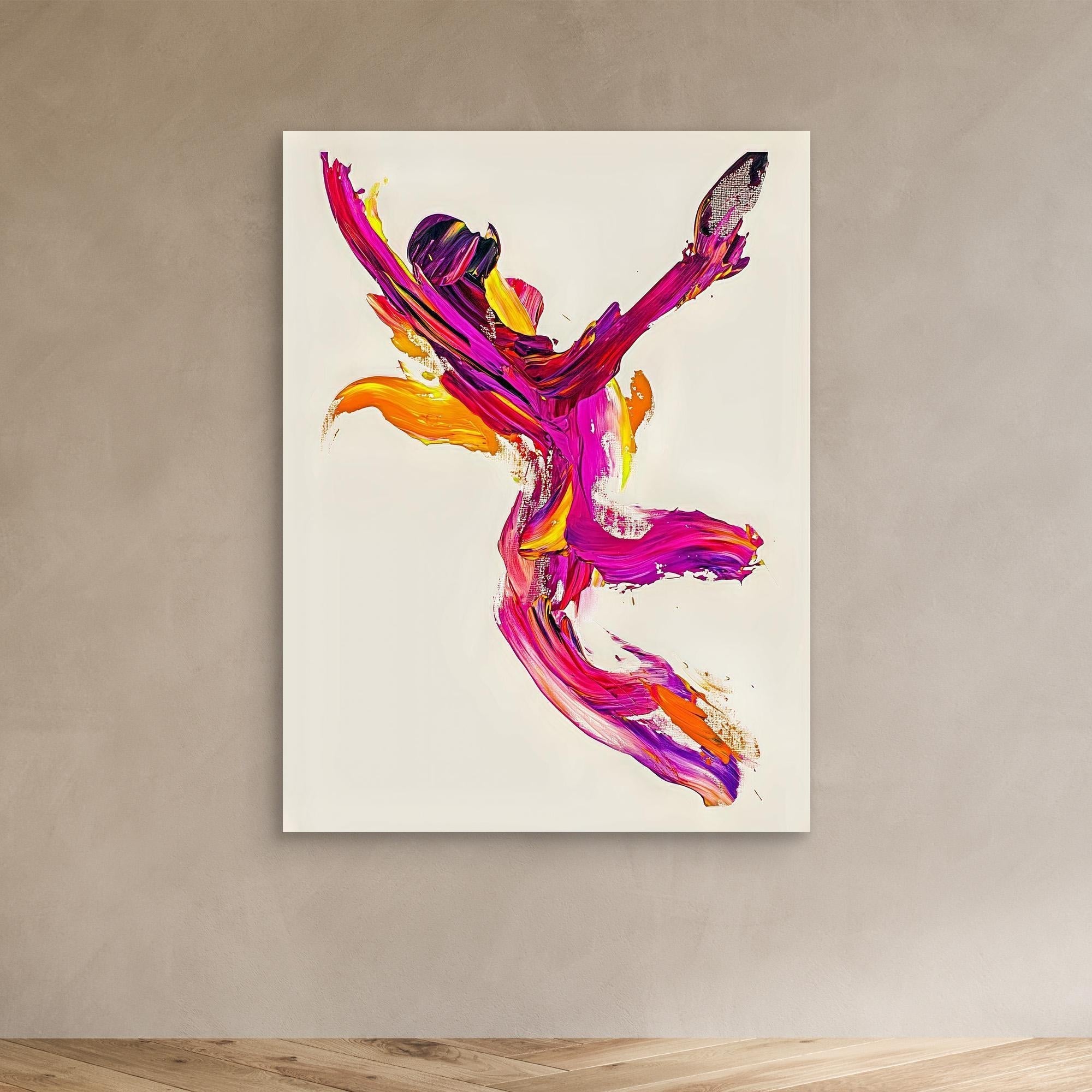 Canvas Print: "Flame Dancer" - Expressive Abstract Motion Wall Art modern abstract canvas wall art by Rossetti Art – luxury interior design artwork for living room, bedroom, office – Abstract dancer canvas print Energetic abstract figure artwork Expressive modern art with bold brushstrokes