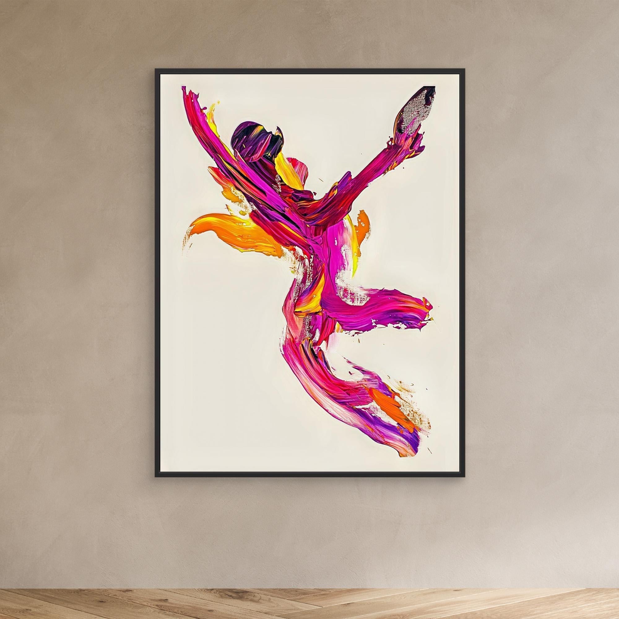 Canvas Print: "Flame Dancer" - Expressive Abstract Motion Wall Art modern abstract canvas wall art by Rossetti Art – luxury interior design artwork for living room, bedroom, office – Abstract dancer canvas print Energetic abstract figure artwork Expressive modern art with bold brushstrokes