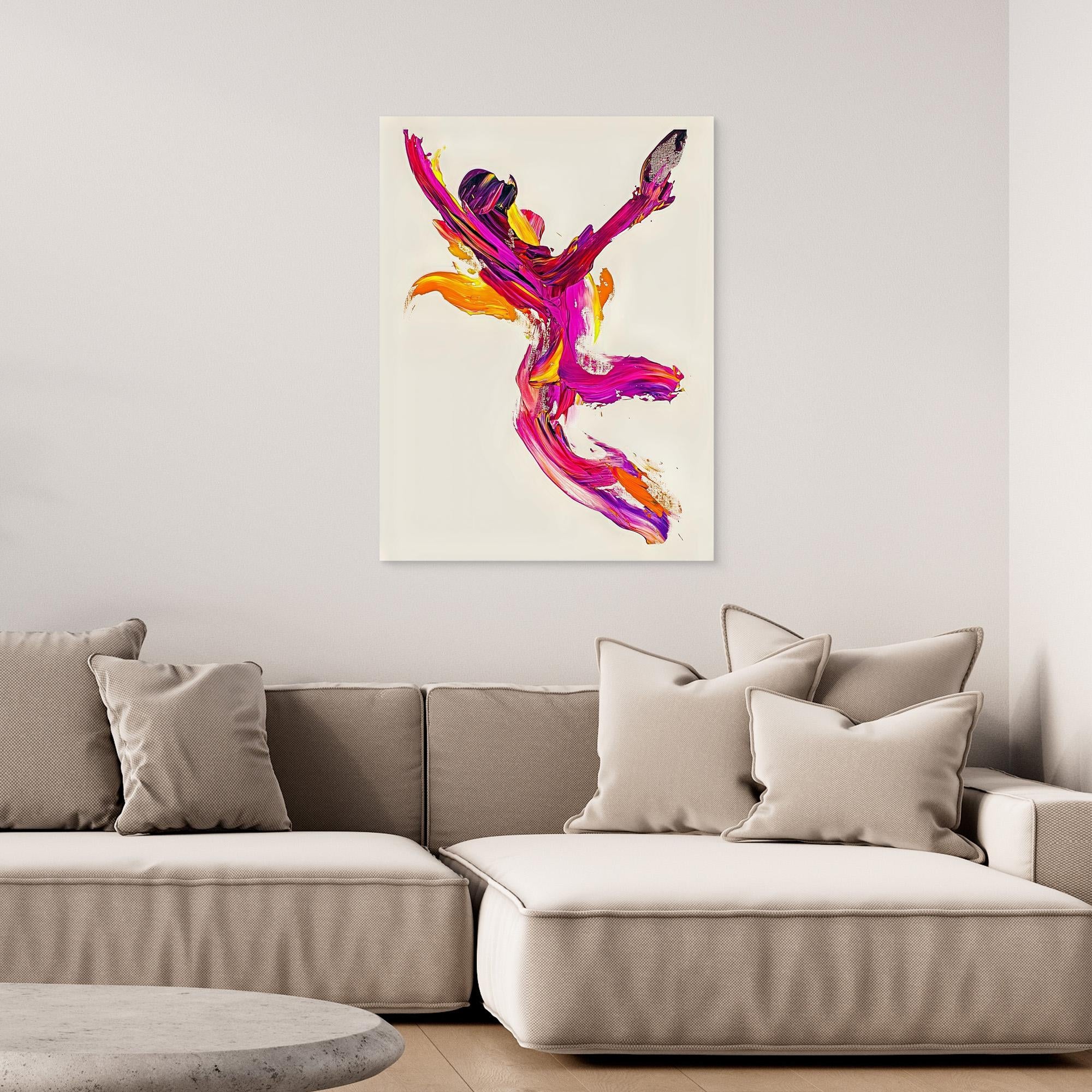 Canvas Print: "Flame Dancer" - Expressive Abstract Motion Wall Art modern abstract canvas wall art by Rossetti Art – luxury interior design artwork for living room, bedroom, office – Abstract dancer canvas print Energetic abstract figure artwork Expressive modern art with bold brushstrokes