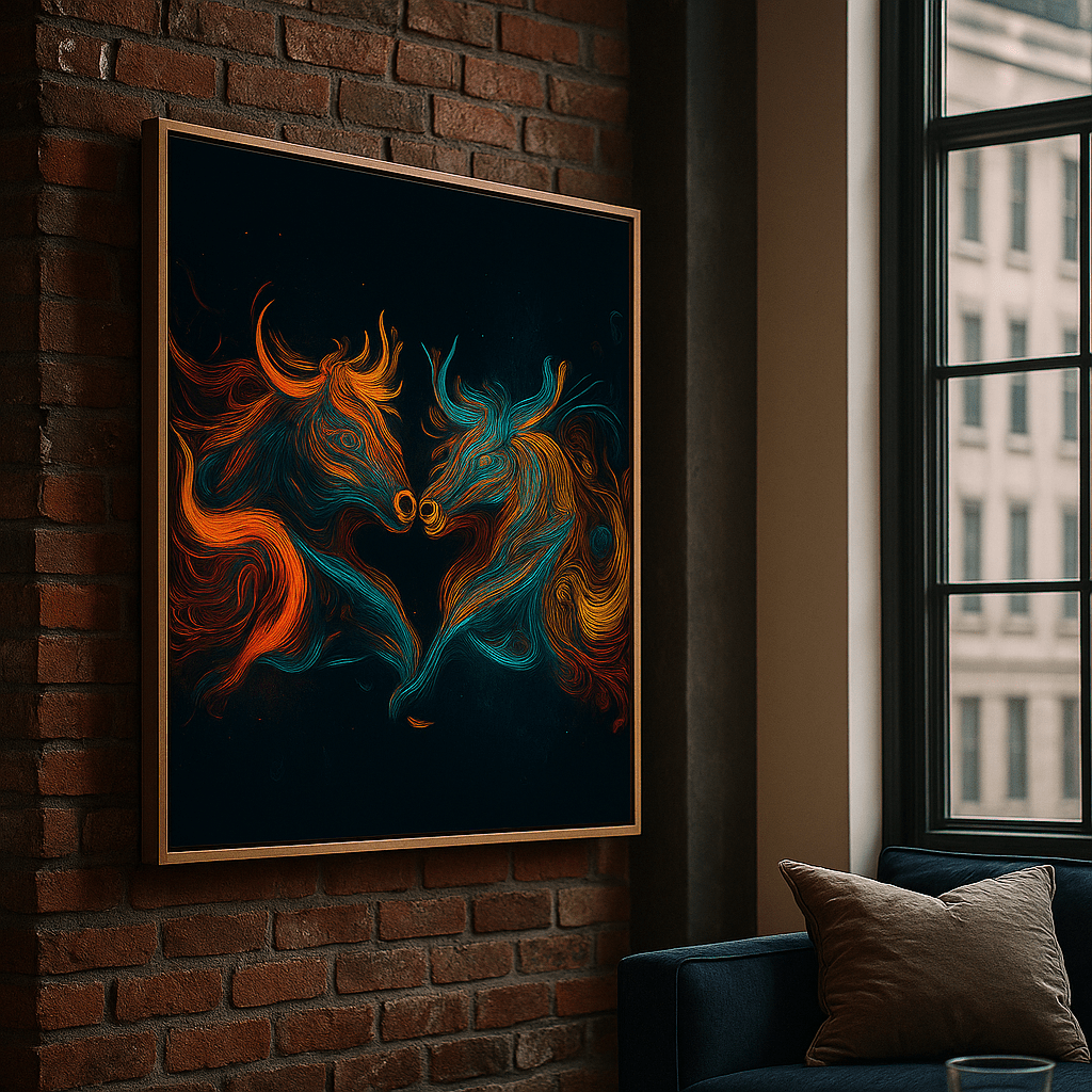 Canvas Print : Flame vs Frost – Two Horses in Eternal Battle | Canvas Art Print - Chiara Rossetti