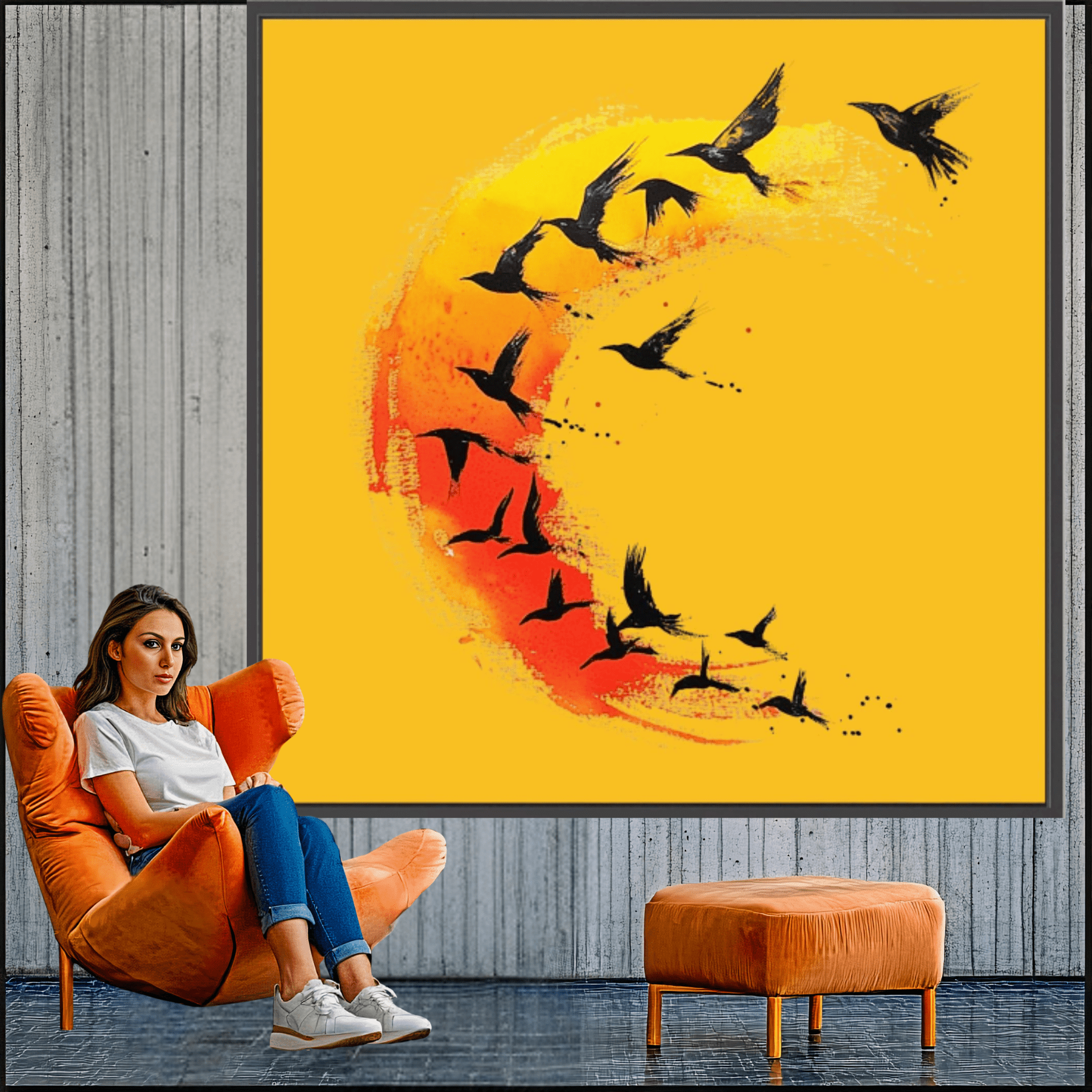 Canvas Print: Flight in Flame Arc – Abstract Art Bird in Flight modern abstract canvas wall art by Rossetti Art – luxury interior design artwork for living room, bedroom, office – Abstract Bird Art Surreal Bird Art