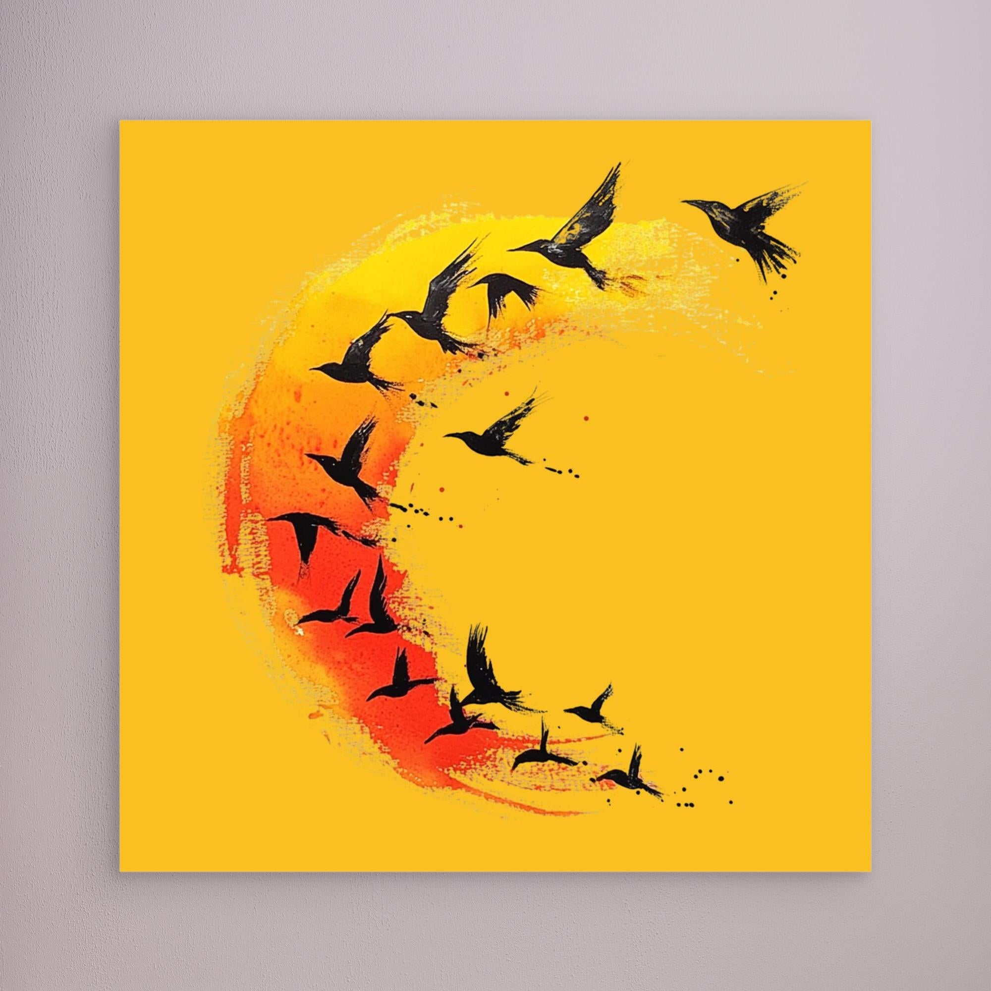 Canvas Print: Flight in Flame Arc – Abstract Art Bird in Flight modern abstract canvas wall art by Rossetti Art – luxury interior design artwork for living room, bedroom, office – Abstract Bird Art Surreal Bird Art