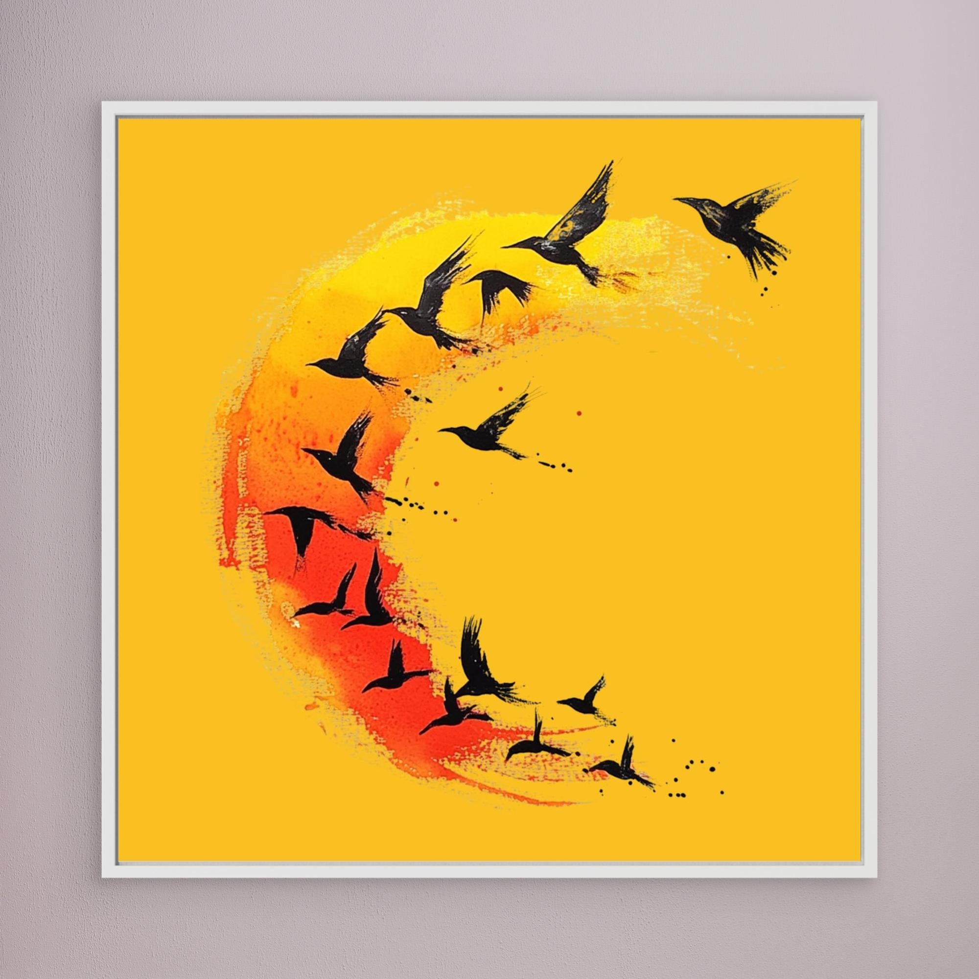 Canvas Print: Flight in Flame Arc – Abstract Art Bird in Flight modern abstract canvas wall art by Rossetti Art – luxury interior design artwork for living room, bedroom, office – Abstract Bird Art Surreal Bird Art