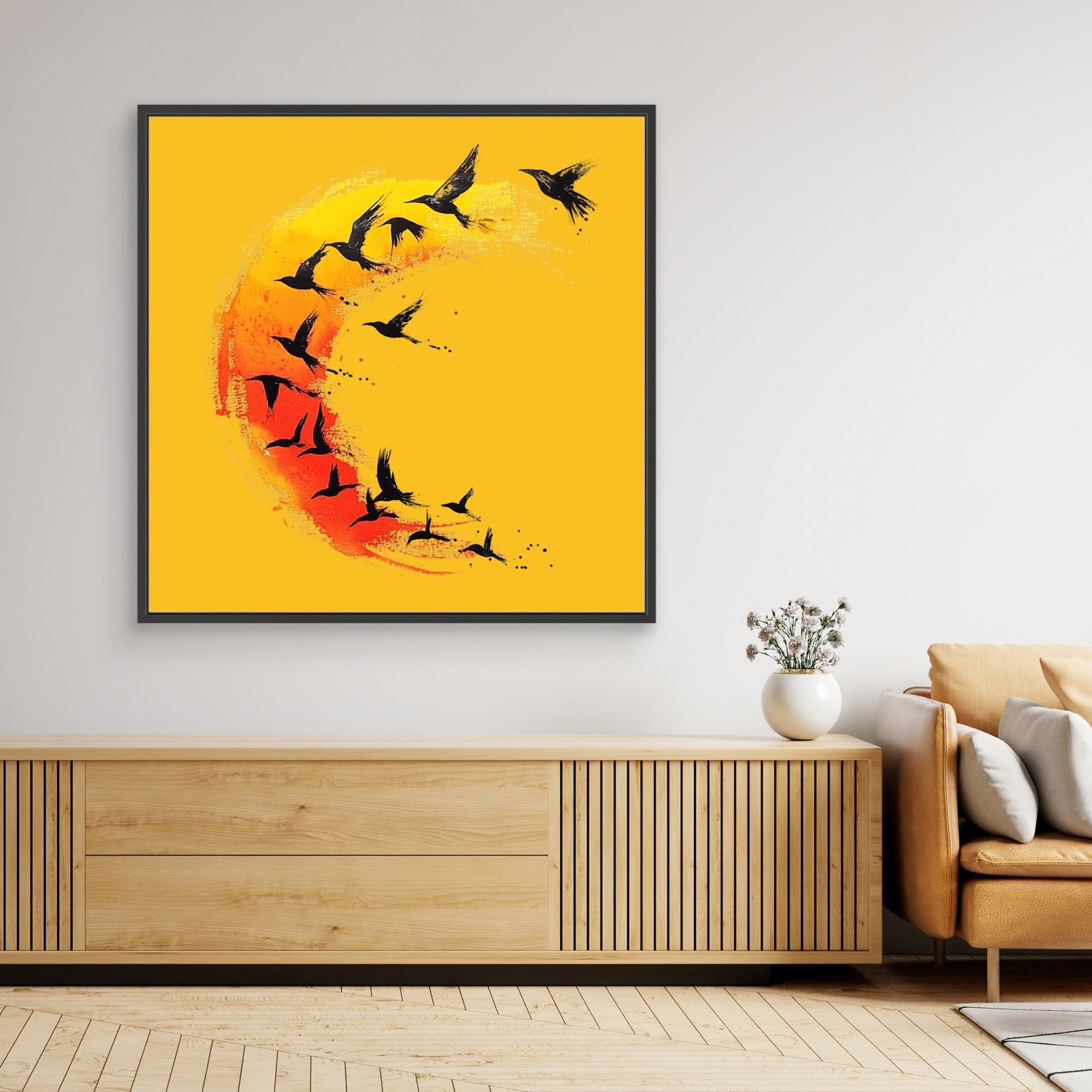 Canvas Print: Flight in Flame Arc – Abstract Art Bird in Flight modern abstract canvas wall art by Rossetti Art – luxury interior design artwork for living room, bedroom, office – Abstract Bird Art Surreal Bird Art