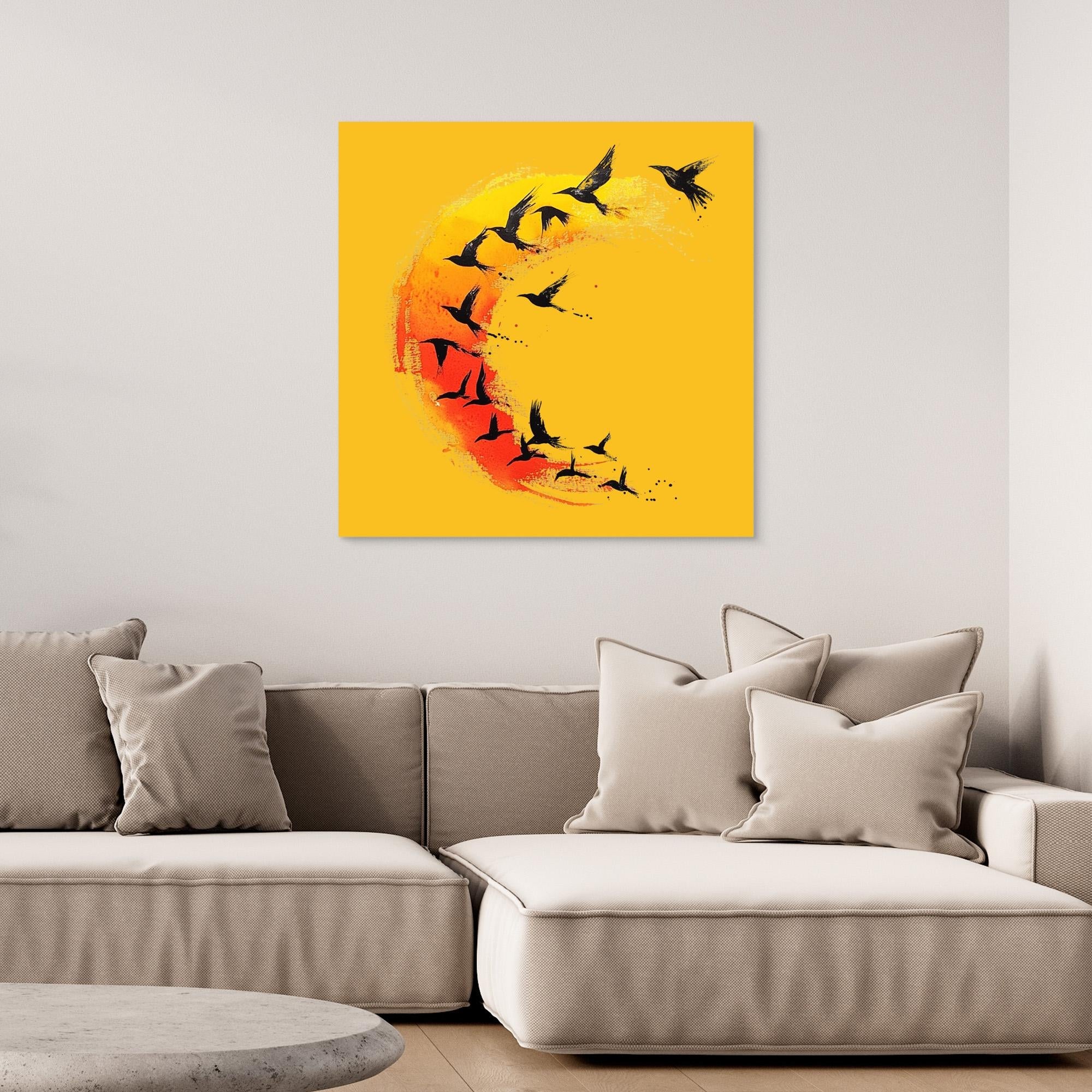 Canvas Print: Flight in Flame Arc – Abstract Art Bird in Flight modern abstract canvas wall art by Rossetti Art – luxury interior design artwork for living room, bedroom, office – Abstract Bird Art Surreal Bird Art