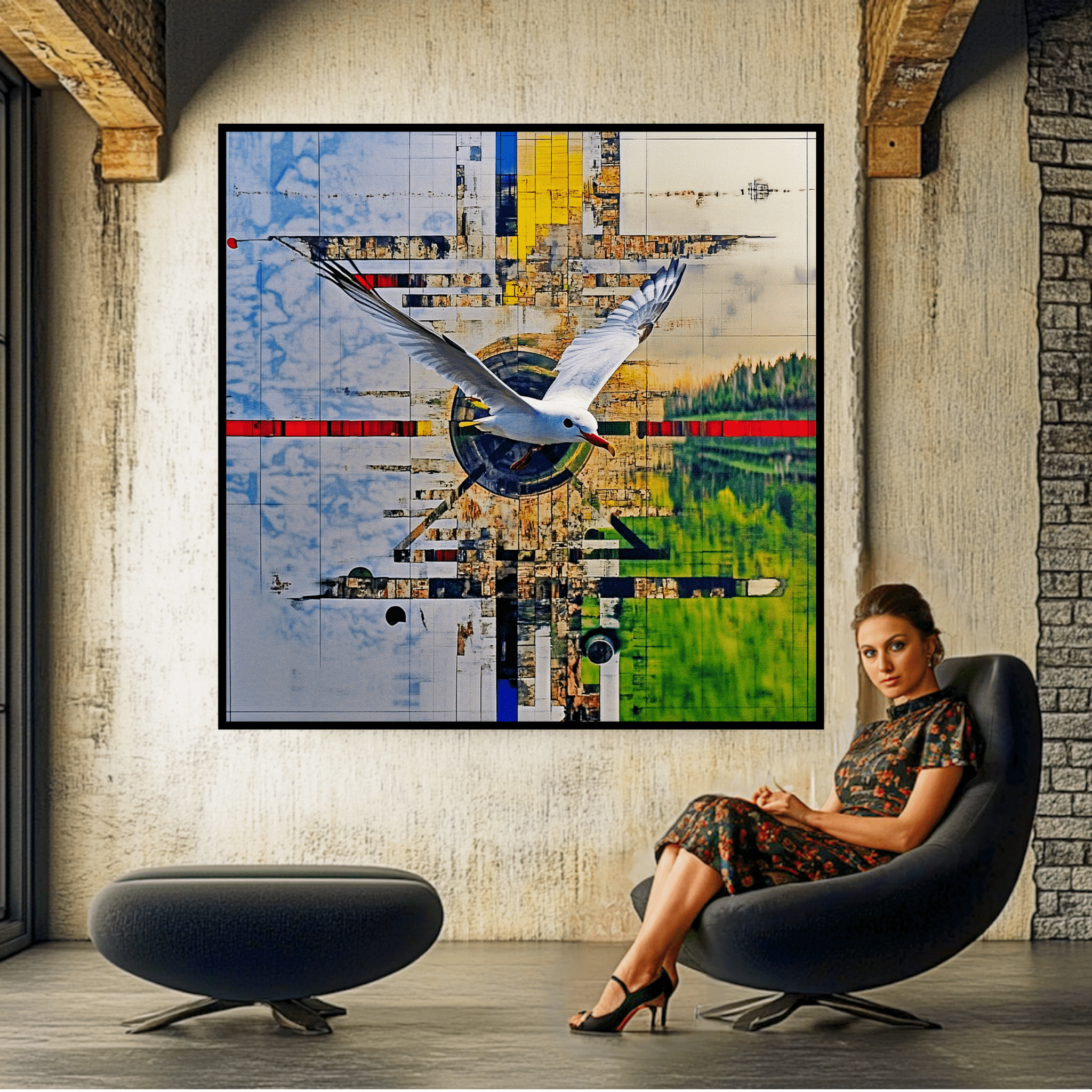 Canvas Print : Flight of Harmony - Abstract Geometric Nature Art modern abstract canvas wall art by Rossetti Art – luxury interior design artwork for living room, bedroom, office – Abstract Nature Art Contemporary Art for Sale Geometric Wall Art
