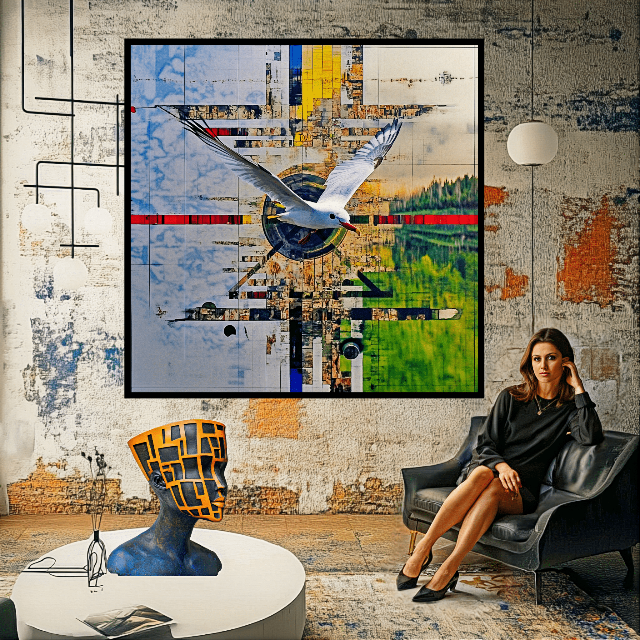 Canvas Print : Flight of Harmony - Abstract Geometric Nature Art modern abstract canvas wall art by Rossetti Art – luxury interior design artwork for living room, bedroom, office – Abstract Nature Art Contemporary Art for Sale Geometric Wall Art