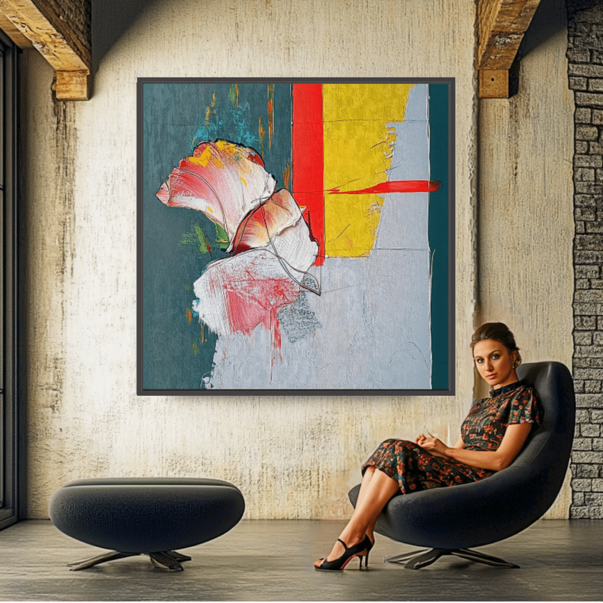 Canvas Print : Floral Harmony - Modern Abstract Botanical Art modern abstract canvas wall art by Rossetti Art – luxury interior design artwork for living room, bedroom, office – Abstract Botanical Art Contemporary Canvas Art Elegant Home Decor