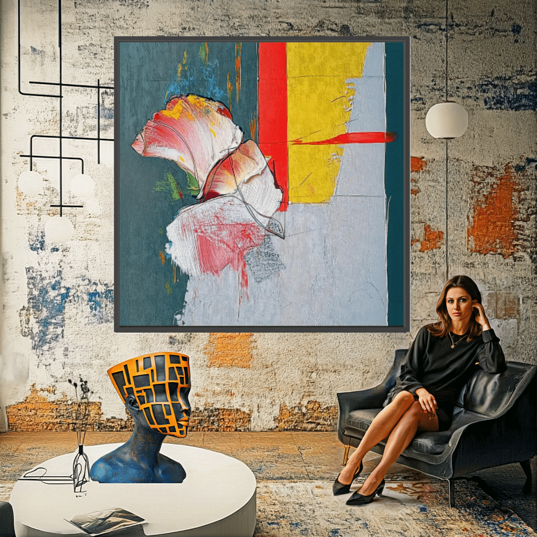 Canvas Print : Floral Harmony - Modern Abstract Botanical Art modern abstract canvas wall art by Rossetti Art – luxury interior design artwork for living room, bedroom, office – Abstract Botanical Art Contemporary Canvas Art Elegant Home Decor