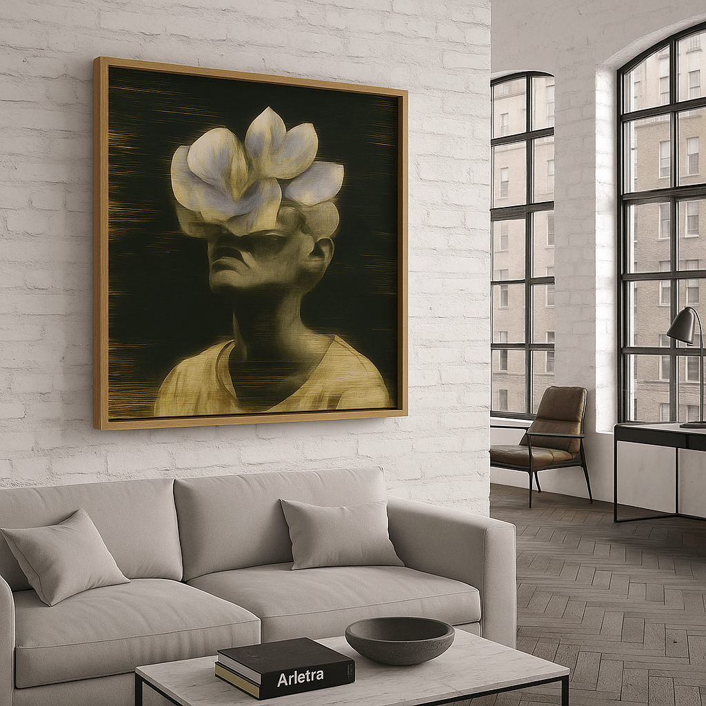 Canvas Print: Floral Mind Portrait – Surreal Botanical Portrait Wall Art modern abstract canvas wall art by Rossetti Art – luxury interior design artwork for living room, bedroom, office – abstract canvas wall art Contemporary Art for Sale Contemporary Canvas Art