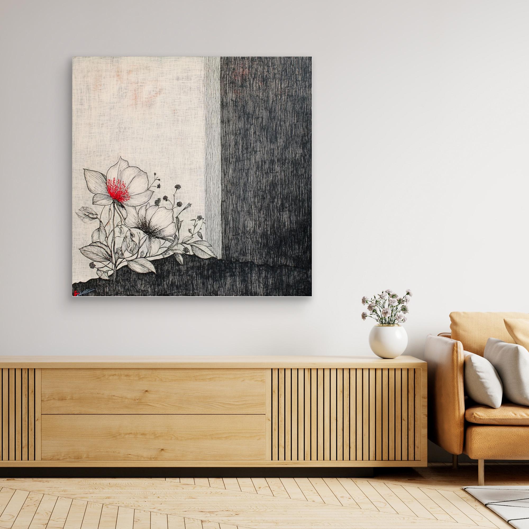 Canvas Print : Floral Serenity - Floral Line Art Wall Art modern abstract canvas wall art by Rossetti Art – luxury interior design artwork for living room, bedroom, office – floral line art design floral line art tattoo floral line art wallpaper