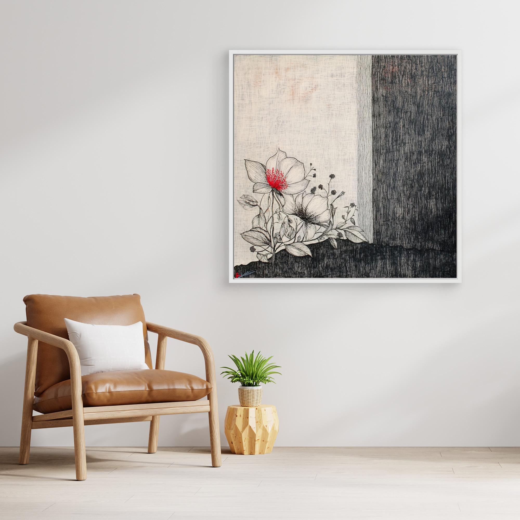 Canvas Print : Floral Serenity - Floral Line Art Wall Art modern abstract canvas wall art by Rossetti Art – luxury interior design artwork for living room, bedroom, office – floral line art design floral line art tattoo floral line art wallpaper
