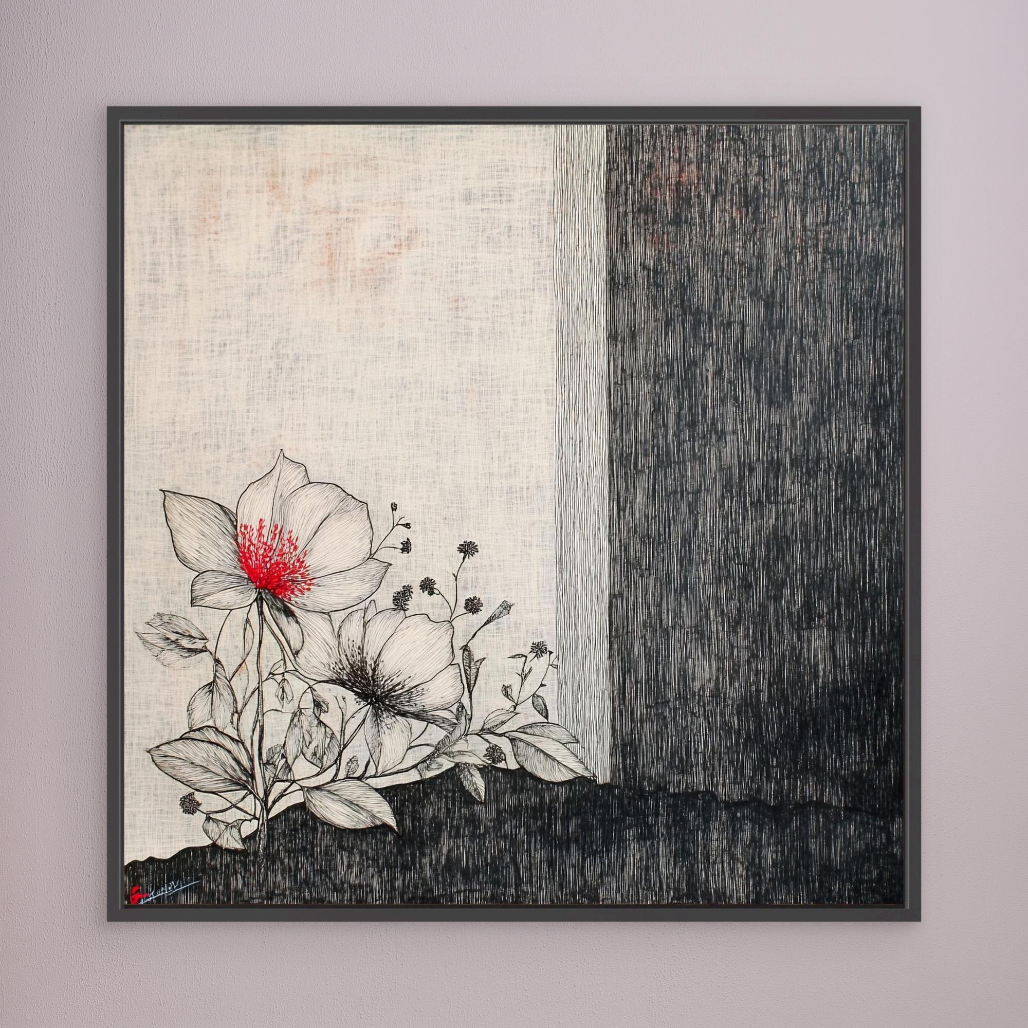 Canvas Print : Floral Serenity - Floral Line Art Wall Art modern abstract canvas wall art by Rossetti Art – luxury interior design artwork for living room, bedroom, office – floral line art design floral line art tattoo floral line art wallpaper
