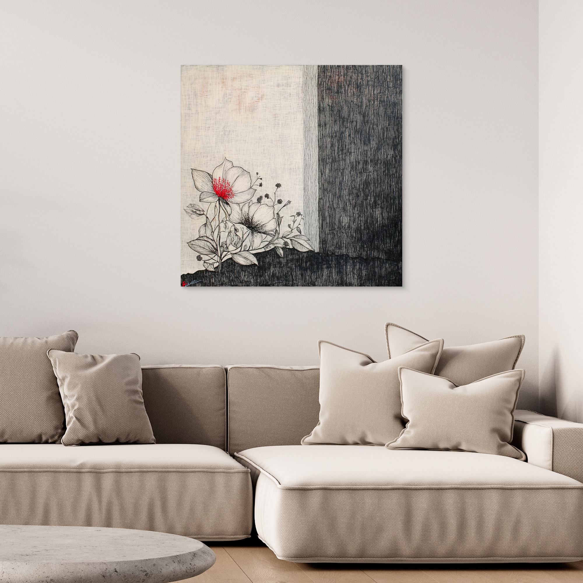 Canvas Print : Floral Serenity - Floral Line Art Wall Art - Chiara Rossetti