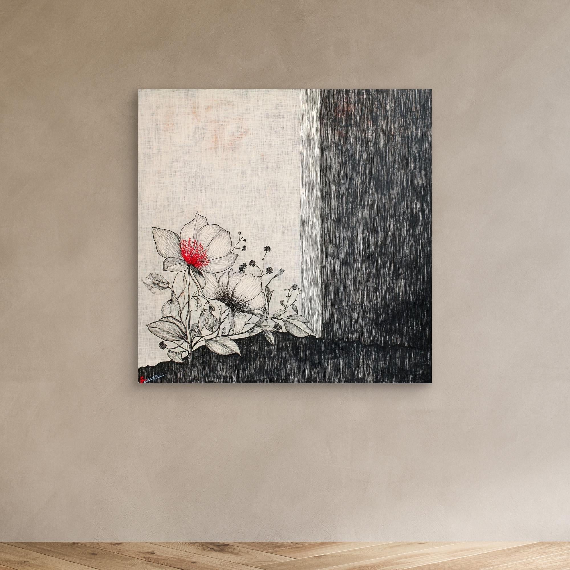 Canvas Print : Floral Serenity - Floral Line Art Wall Art modern abstract canvas wall art by Rossetti Art – luxury interior design artwork for living room, bedroom, office – floral line art design floral line art tattoo floral line art wallpaper