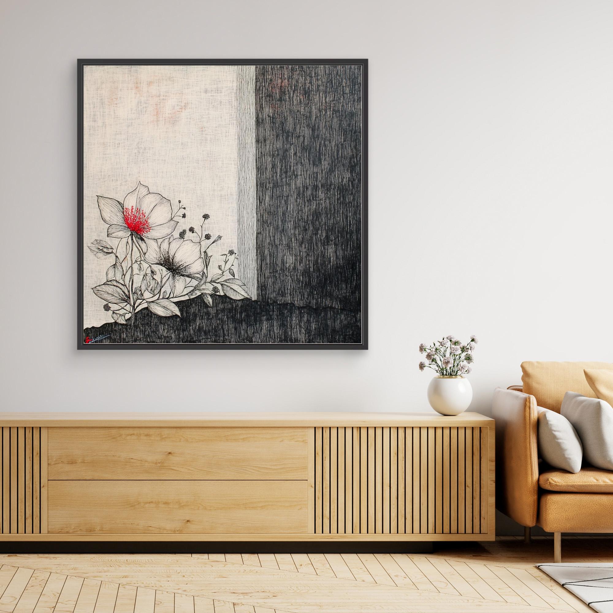 Canvas Print : Floral Serenity - Floral Line Art Wall Art modern abstract canvas wall art by Rossetti Art – luxury interior design artwork for living room, bedroom, office – floral line art design floral line art tattoo floral line art wallpaper